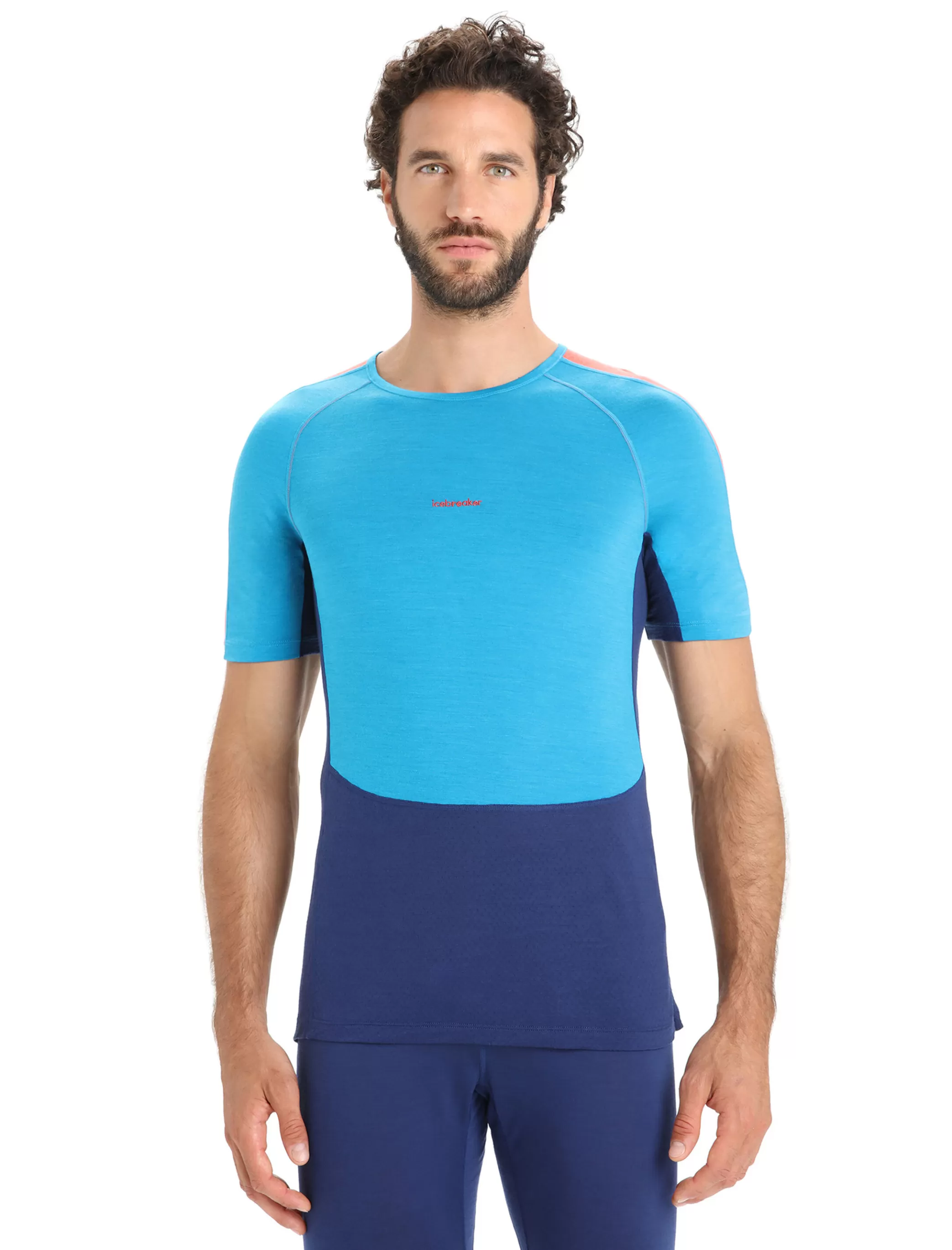 Fashion icebreaker Men'S 125 Zoneknit™ Merino Short Sleeve Crewe Thermal Top Geo Blue/Royal Navy
