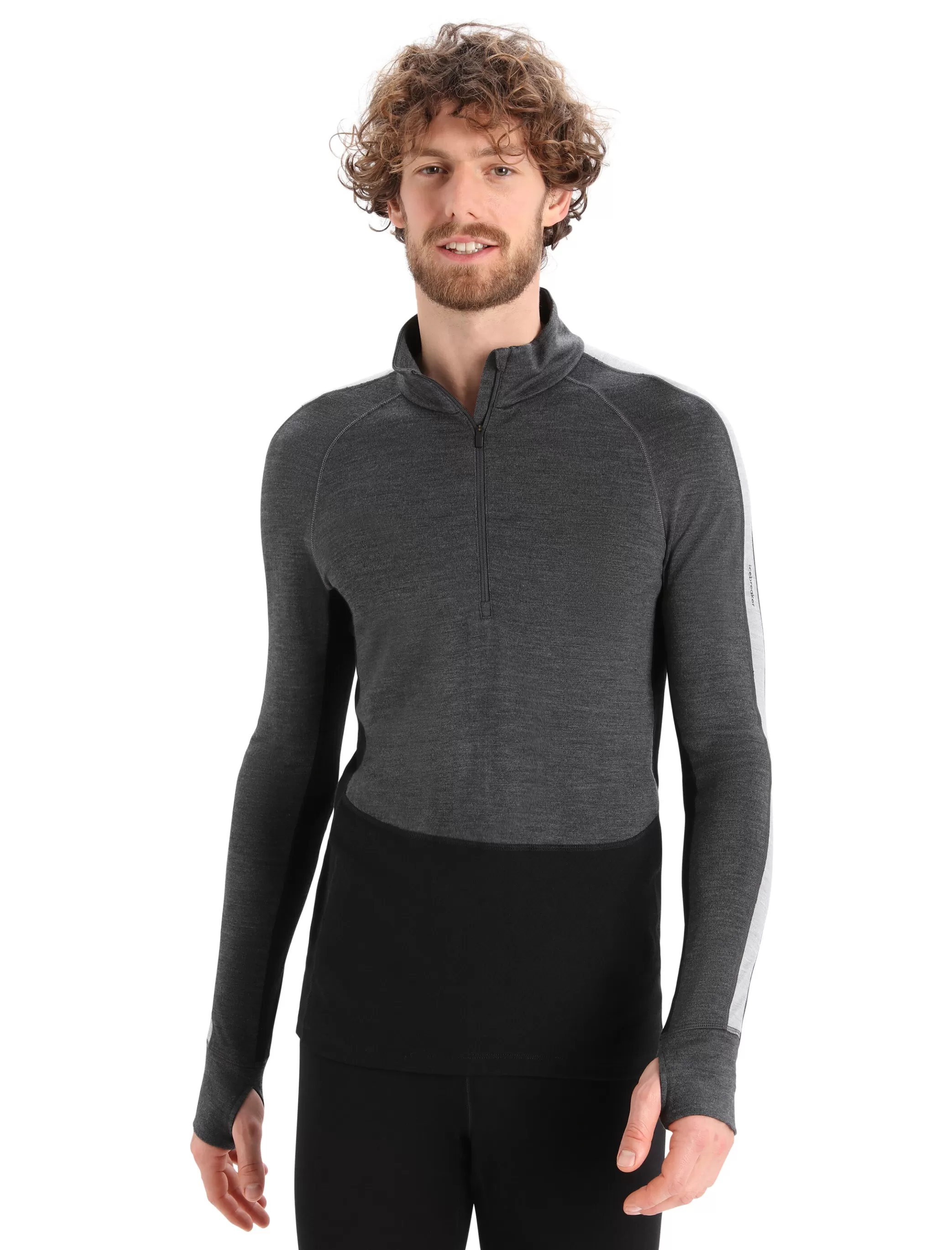 Sale icebreaker Men'S 260 Zoneknit™ Merino Long Sleeve Half Zip Thermal Top Jet Heather/Black