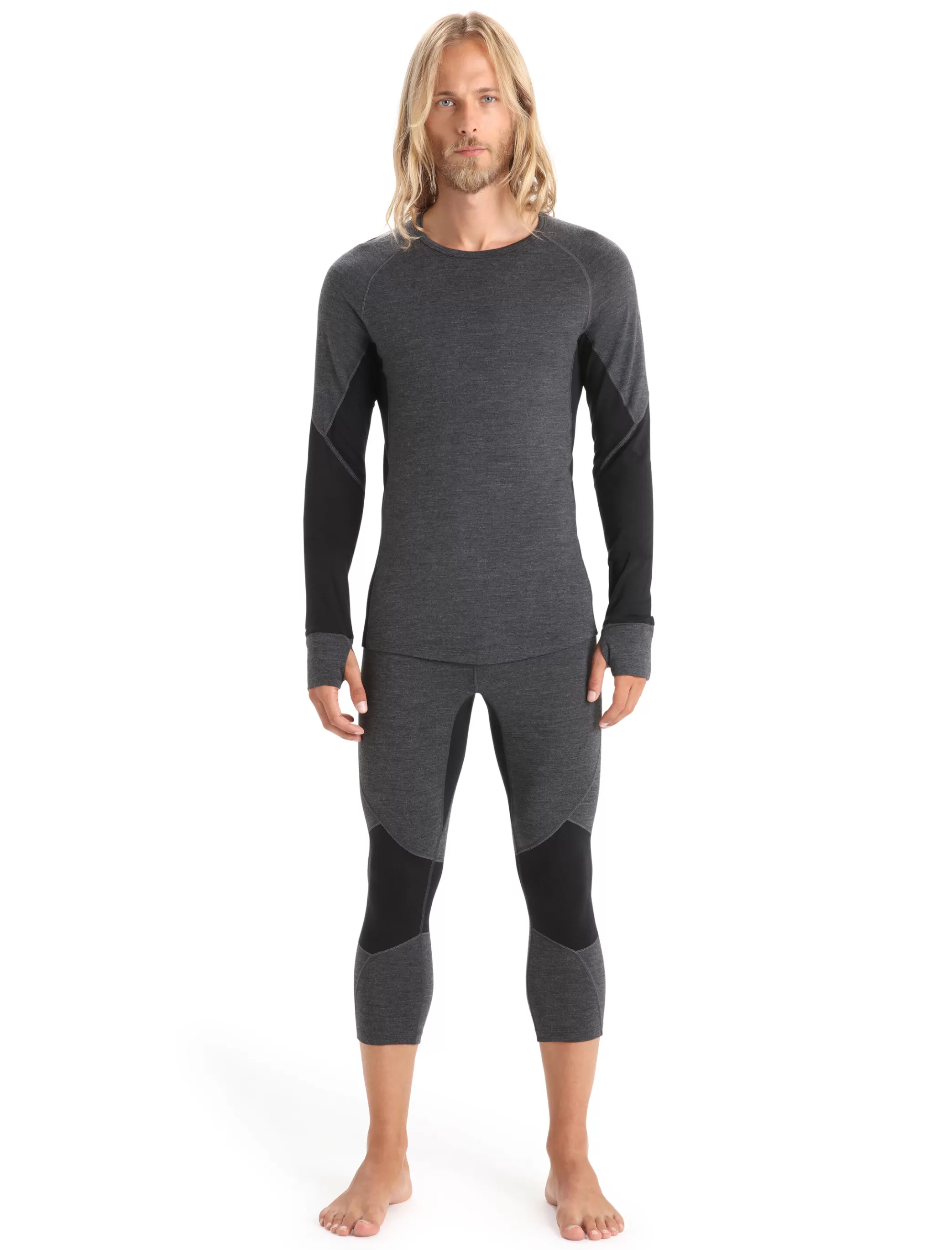 Flash Sale icebreaker Men'S Bodyfitzone™ Merino 260 Zone Long Sleeve Crew Neck Thermal Top Jet Heather/Black
