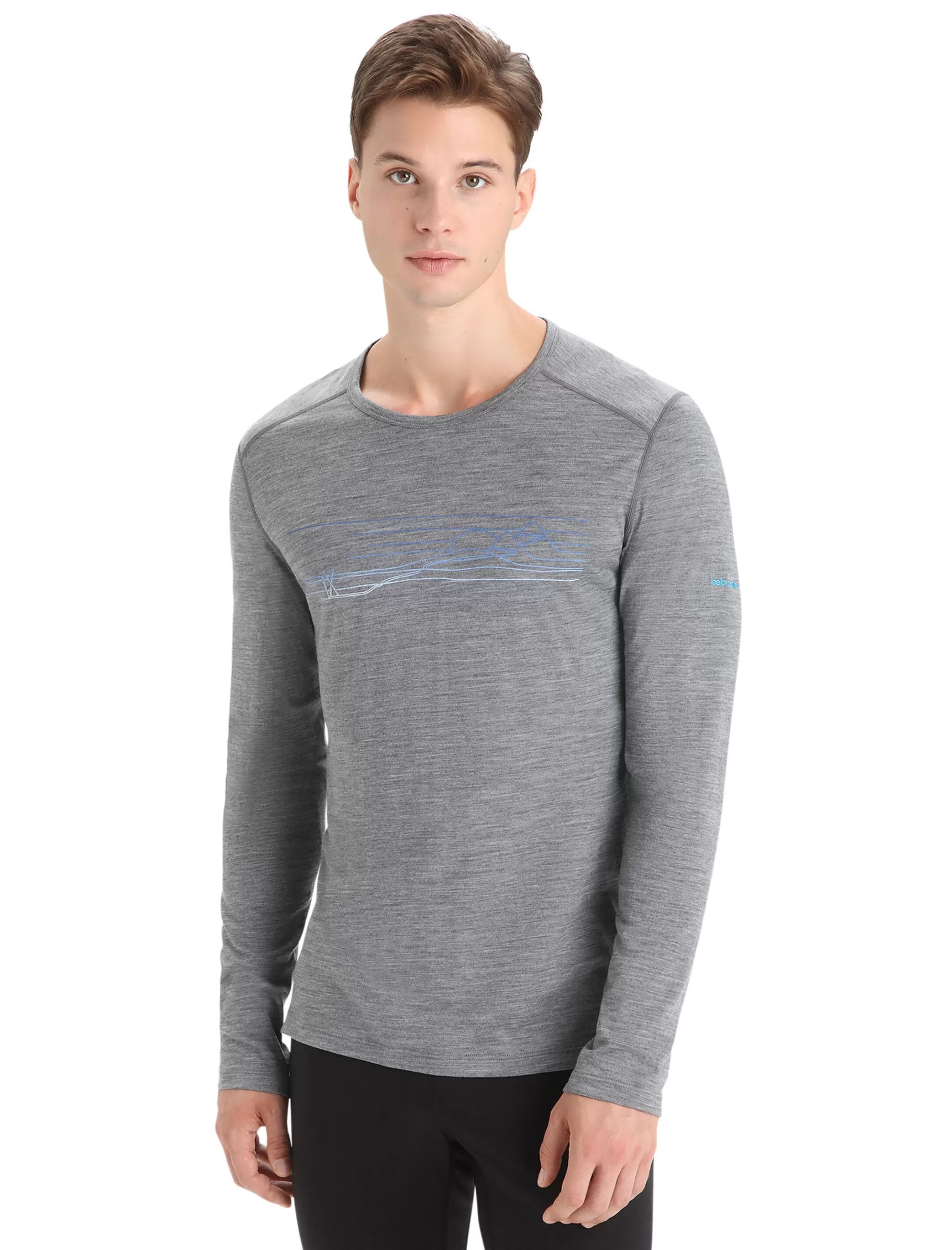 Clearance icebreaker Men'S Merino 200 Oasis Long Sleeve Crew Neck Thermal Top Ski Stripes Gritstone Heather
