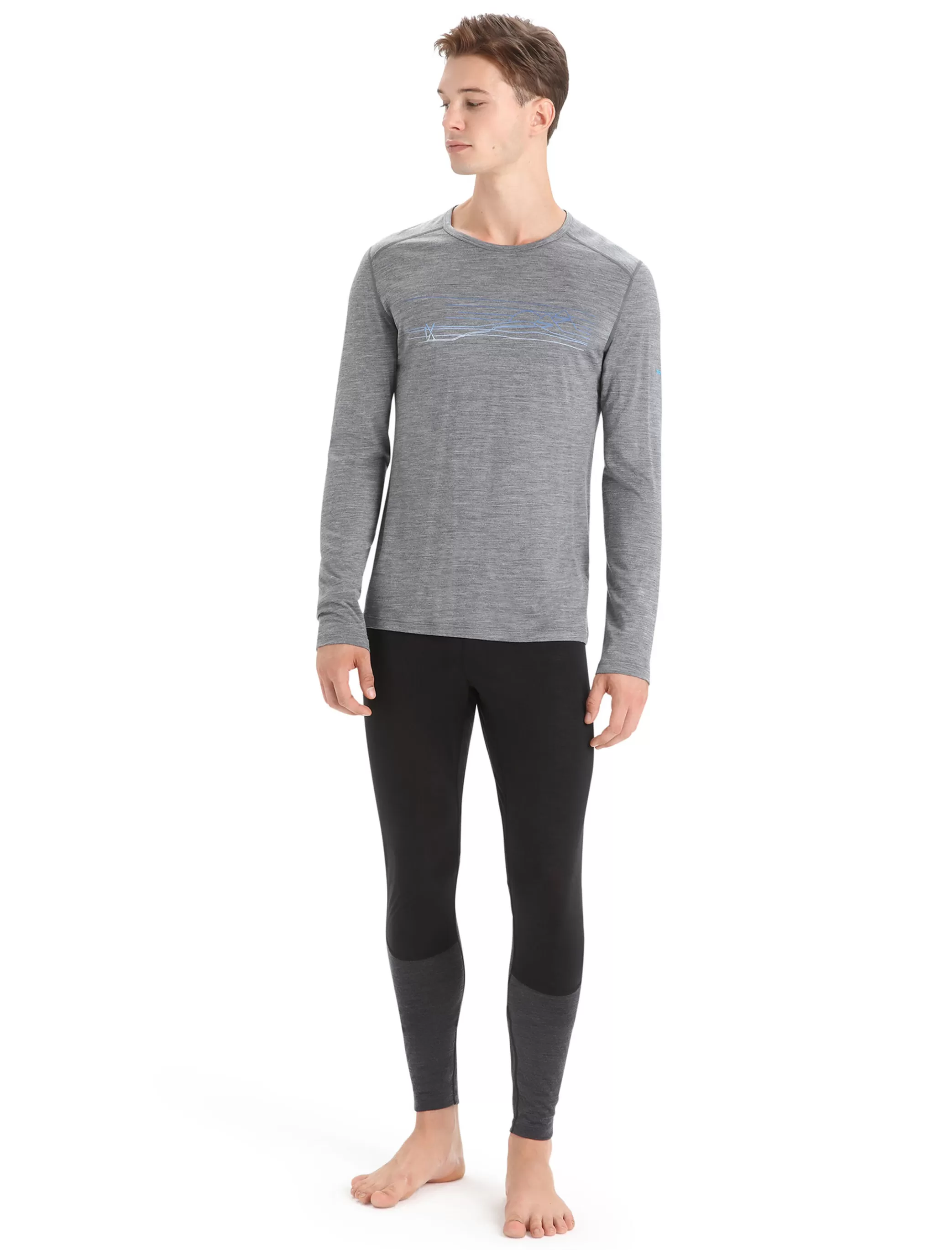 Clearance icebreaker Men'S Merino 200 Oasis Long Sleeve Crew Neck Thermal Top Ski Stripes Gritstone Heather