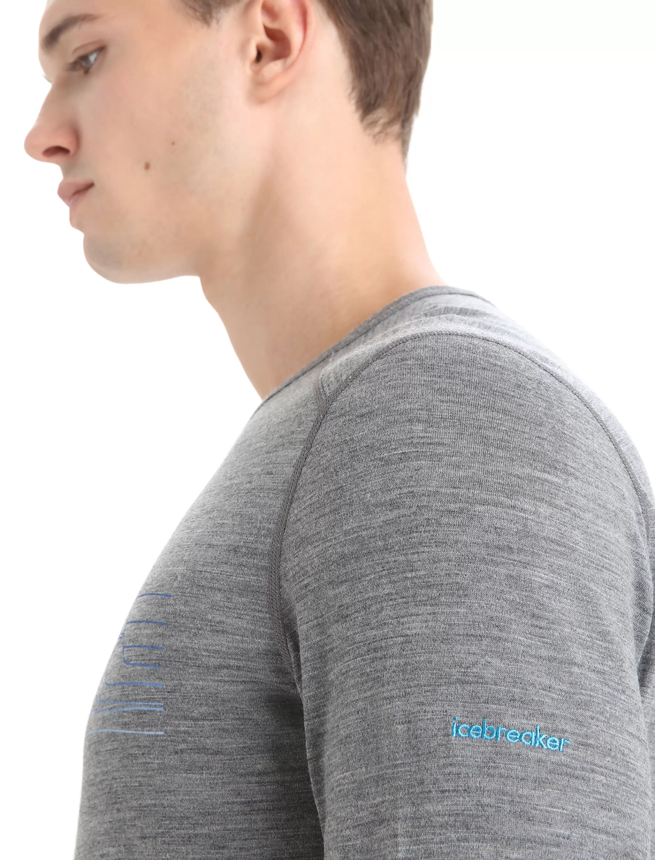 Clearance icebreaker Men'S Merino 200 Oasis Long Sleeve Crew Neck Thermal Top Ski Stripes Gritstone Heather