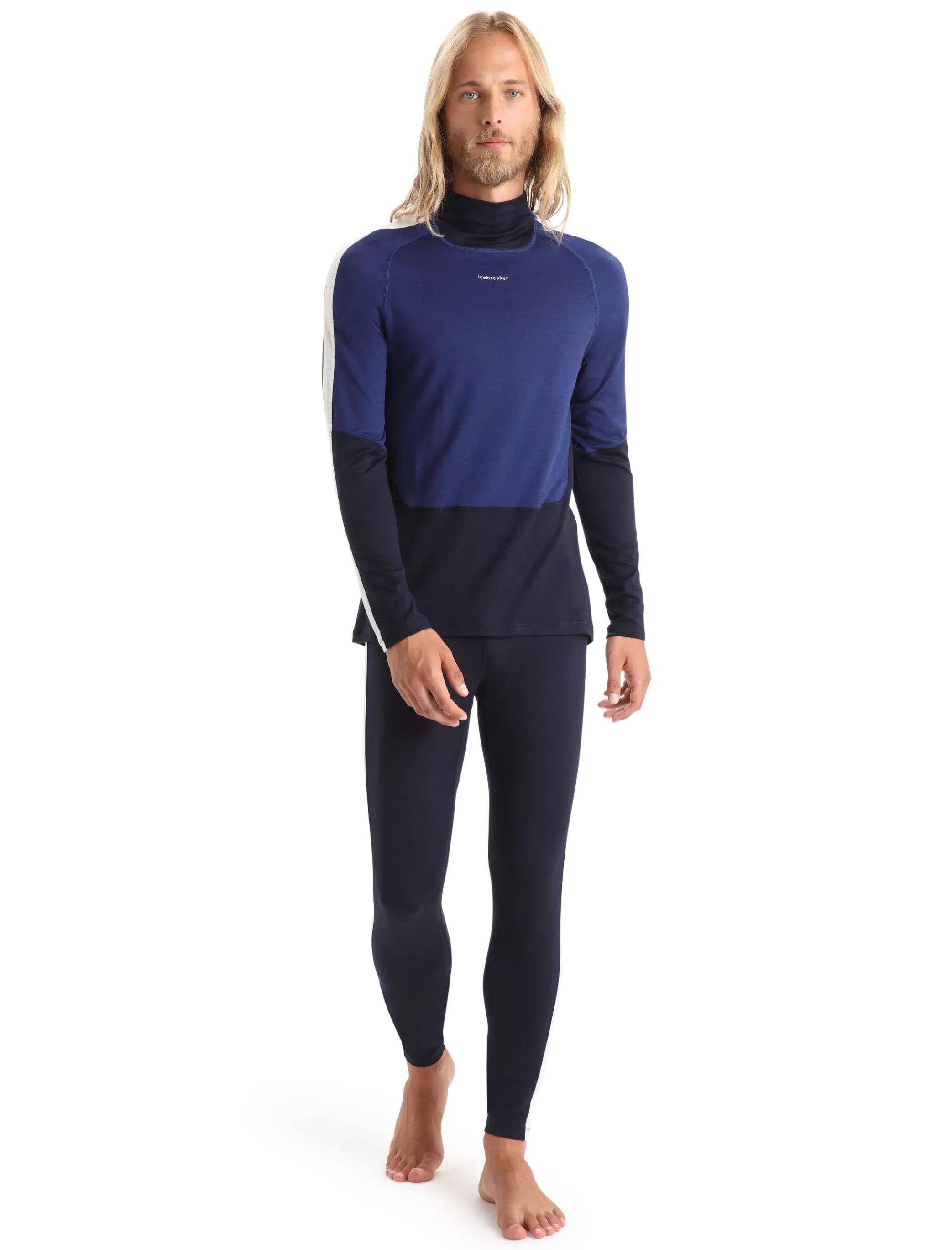 Clearance icebreaker Men'S Merino 200 Sonebula Long Sleeve High Neck Thermal Top Midnight Navy/Royal Navy
