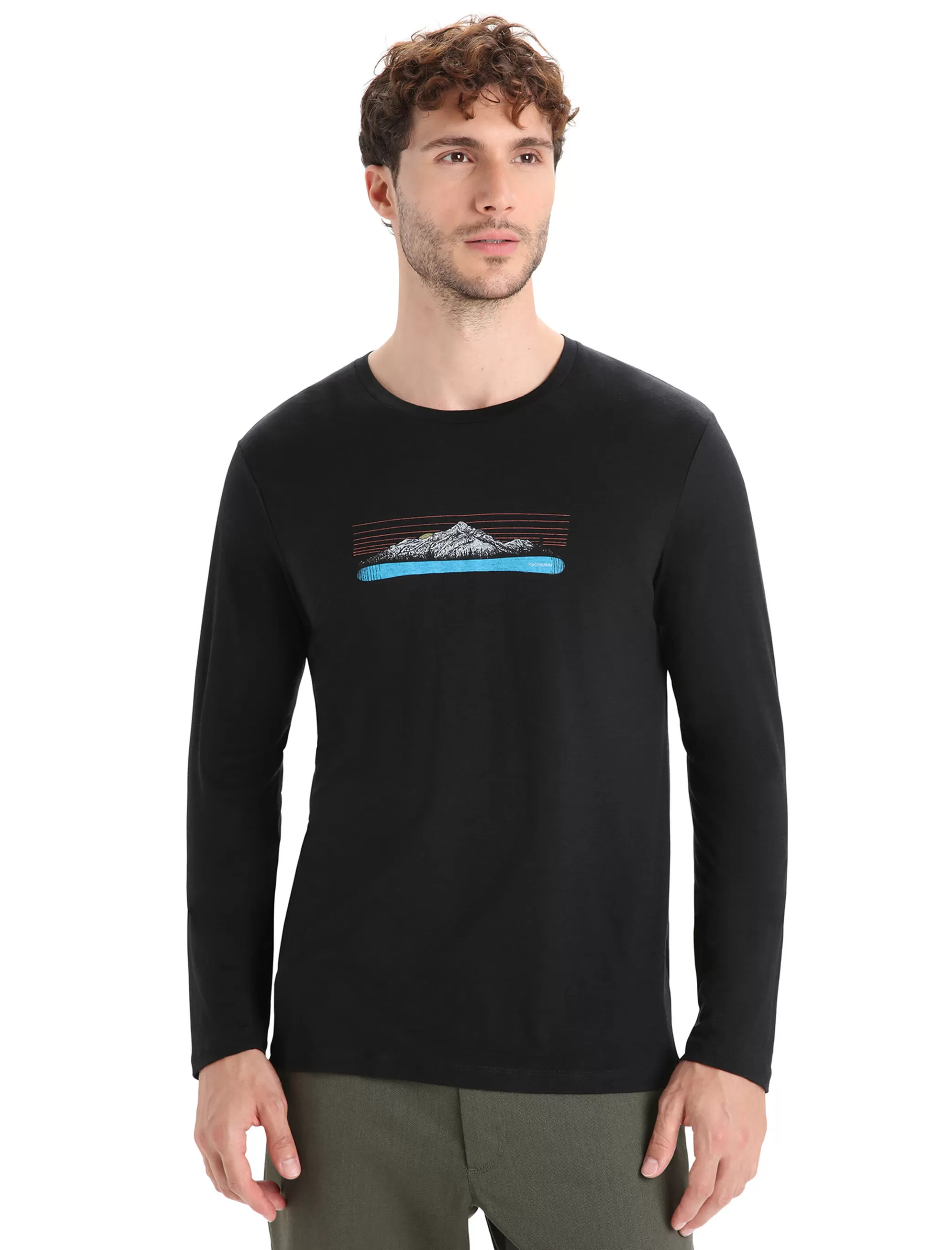 Sale icebreaker Men'S Merino Tech Lite Ii Long Sleeve T-Shirt Ski Fields Black