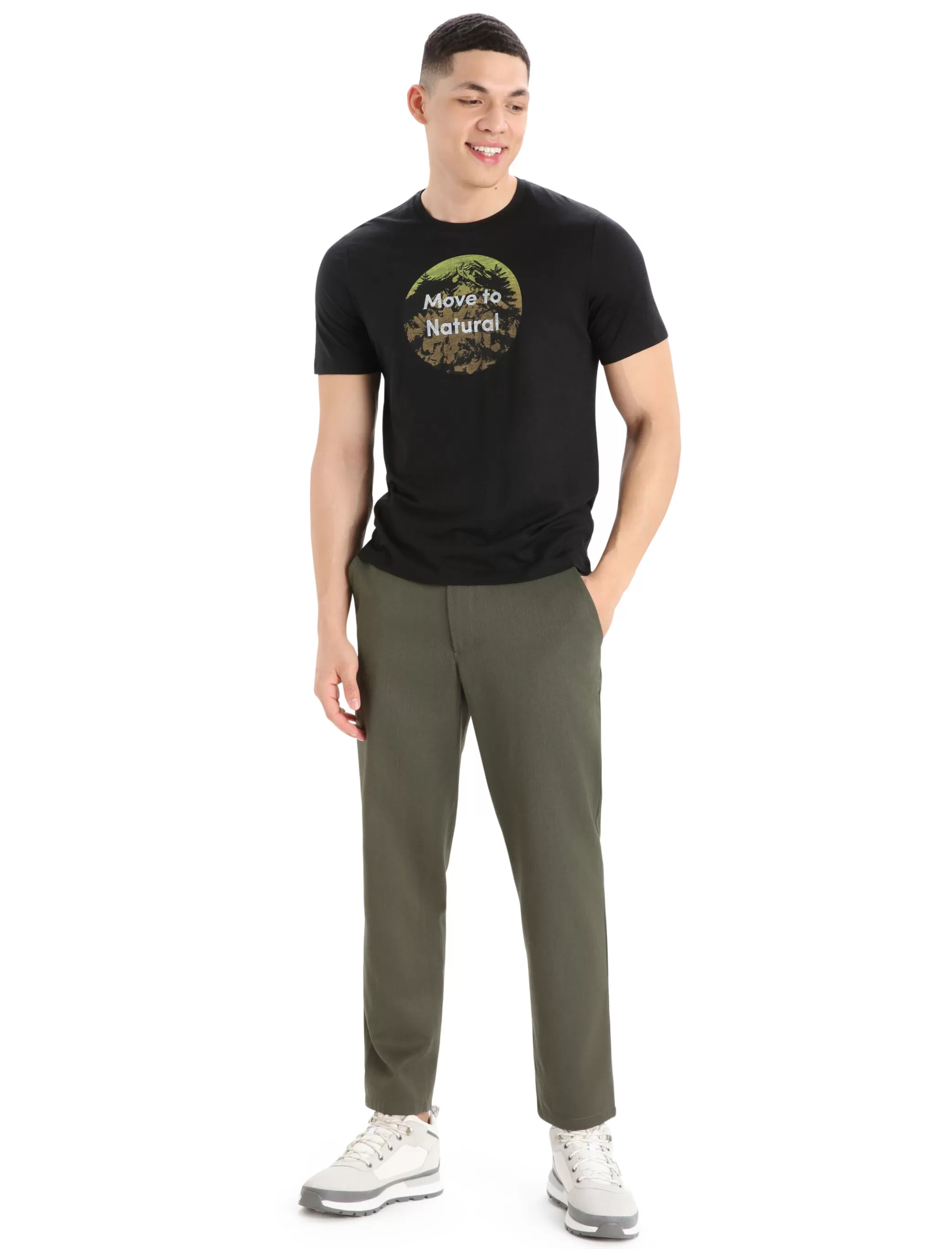 Shop icebreaker Men'S Merino Tech Lite Ii Short Sleeve Tee Natural Alps Black