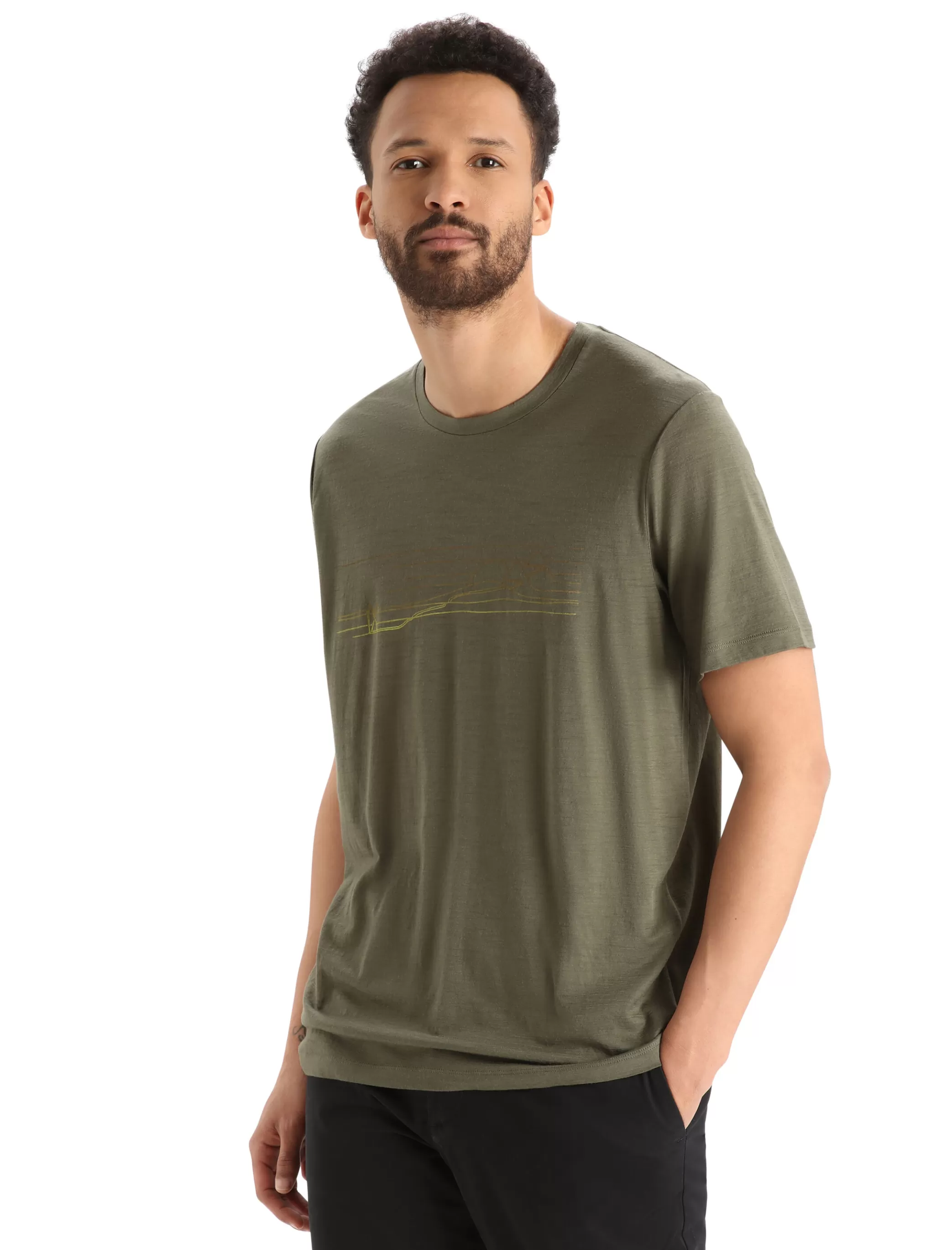 Clearance icebreaker Men'S Merino Tech Lite Ii Short Sleeve Tee Ski Stripes Loden