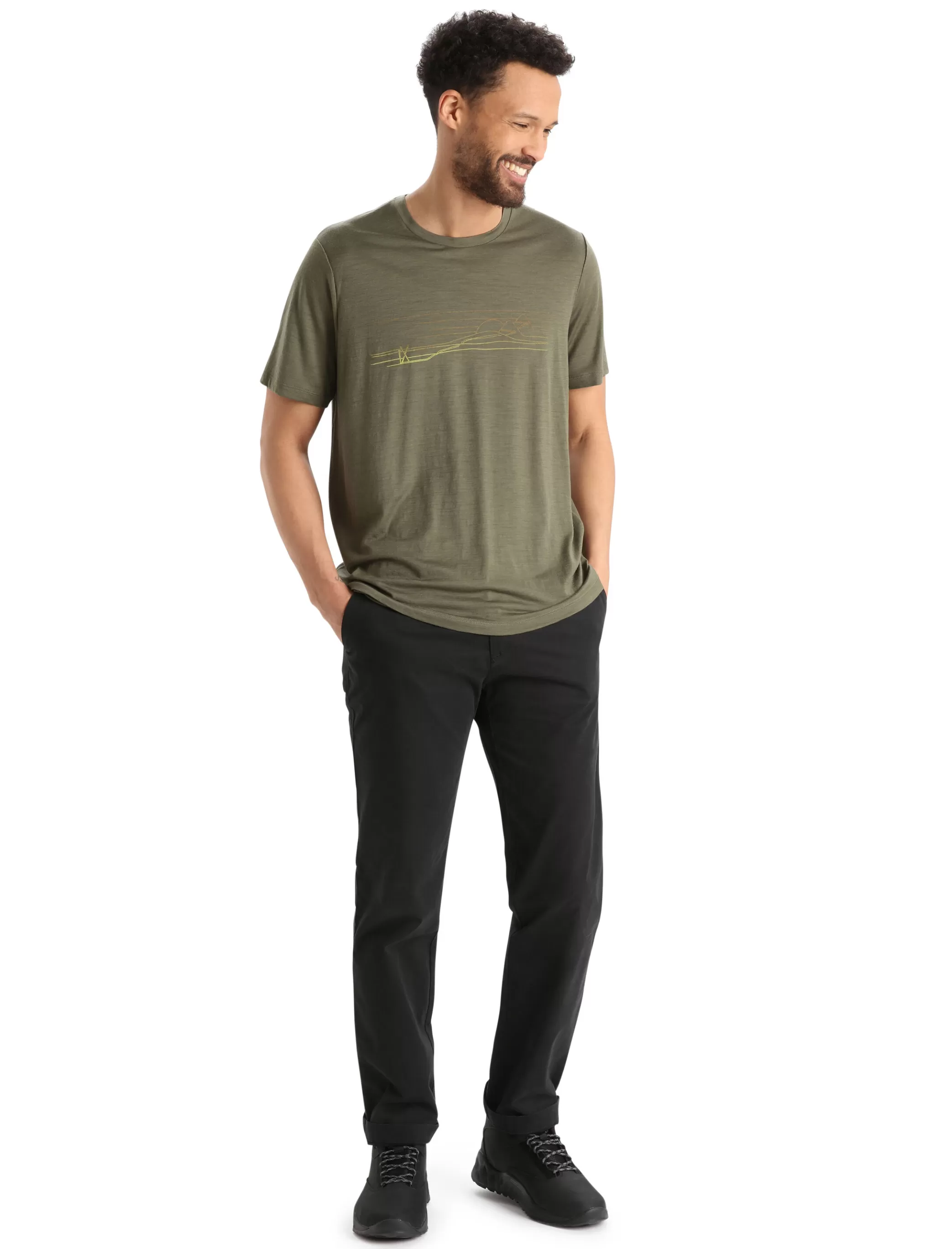 Clearance icebreaker Men'S Merino Tech Lite Ii Short Sleeve Tee Ski Stripes Loden