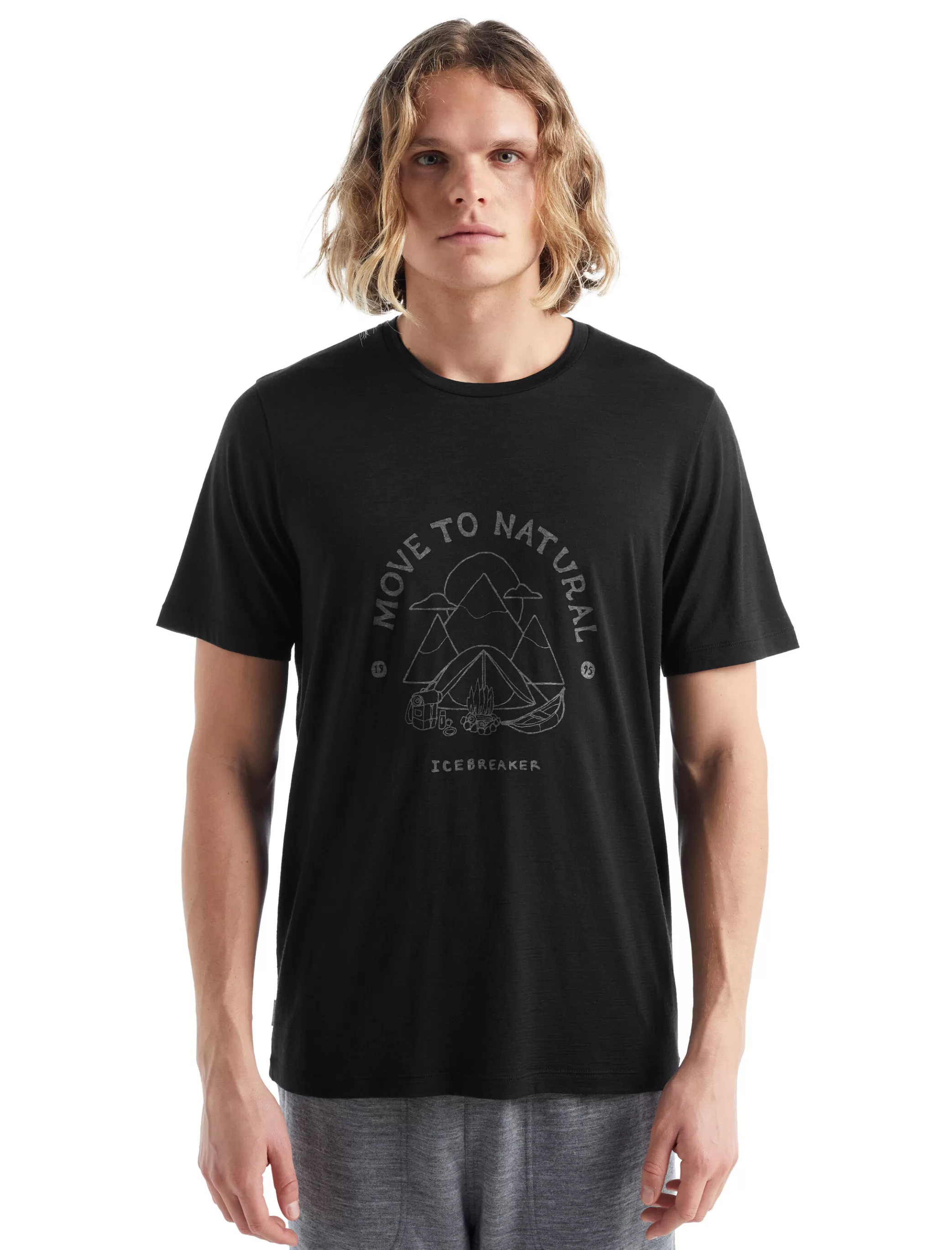 Shop icebreaker Men'S Merino Tech Lite Ii Short Sleeve T-Shirt Canopy Camper Black