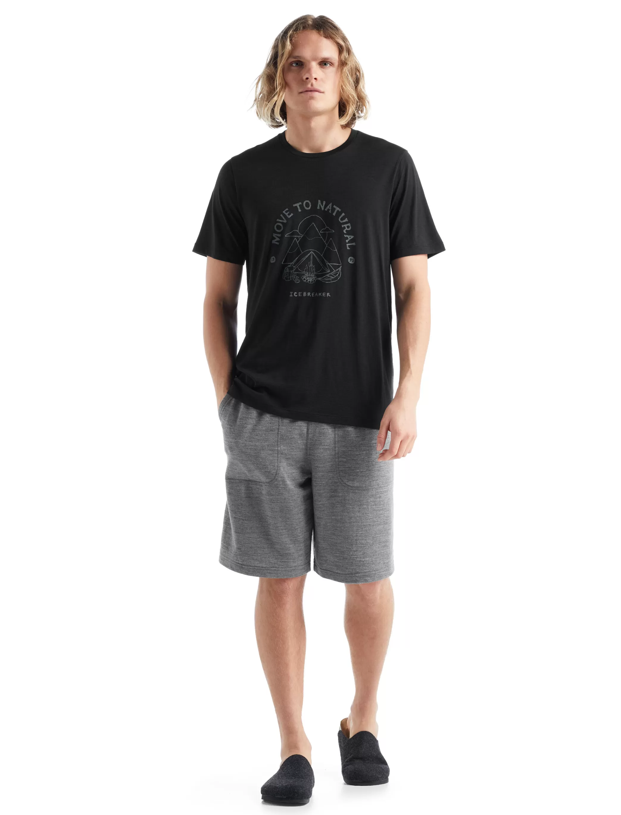 Shop icebreaker Men'S Merino Tech Lite Ii Short Sleeve T-Shirt Canopy Camper Black