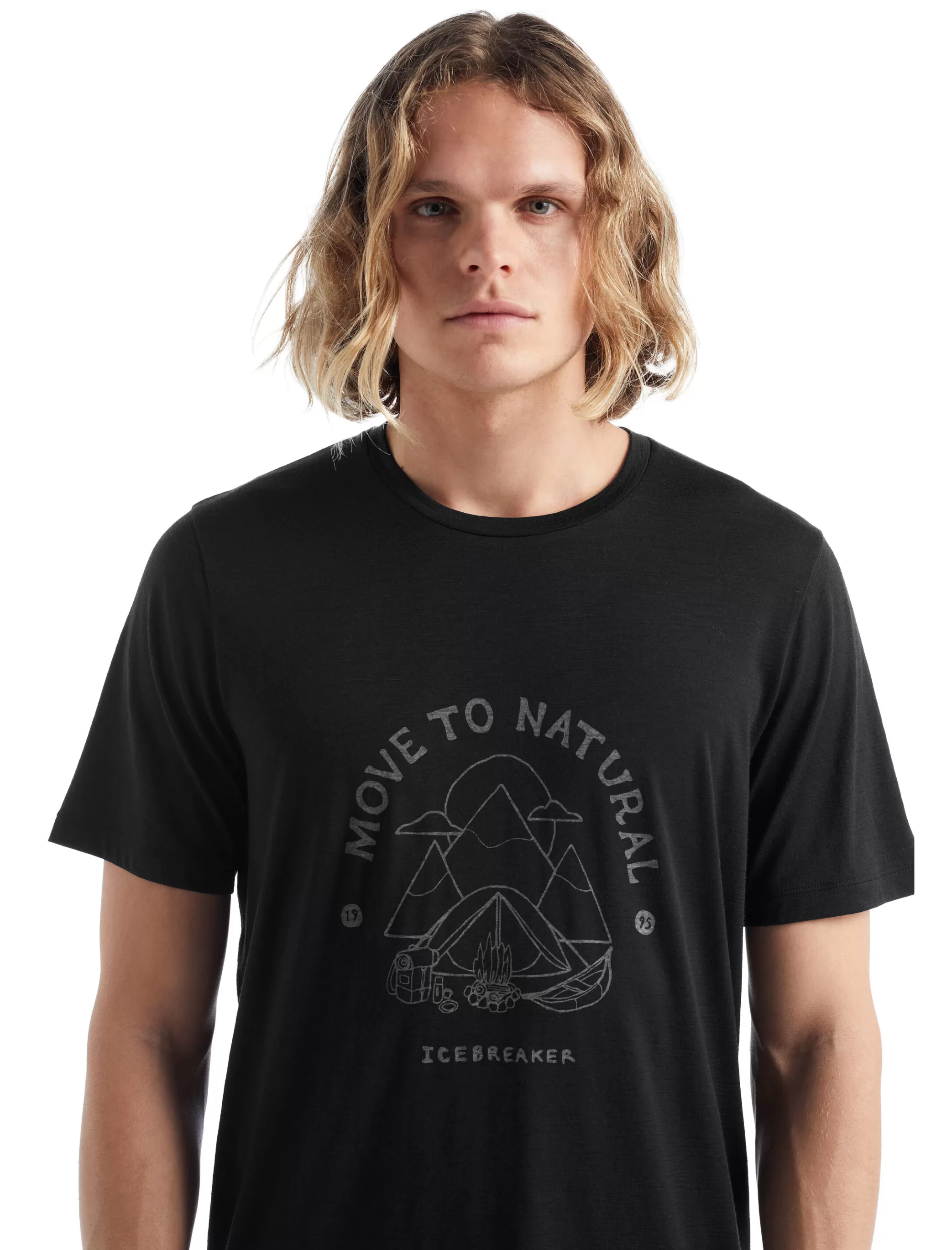 Shop icebreaker Men'S Merino Tech Lite Ii Short Sleeve T-Shirt Canopy Camper Black