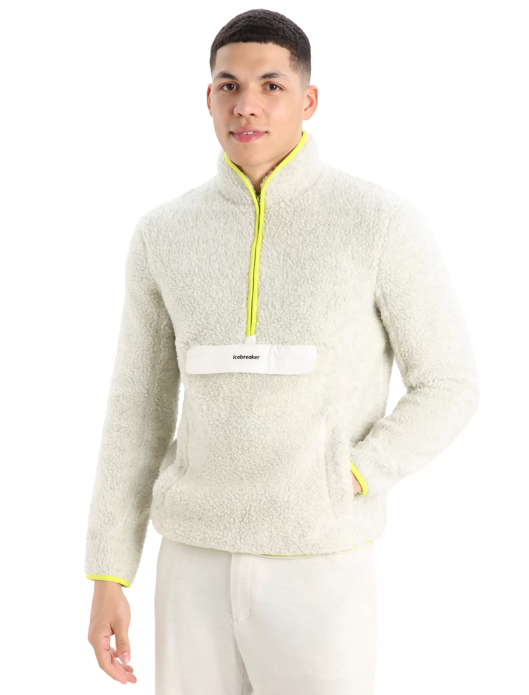 Outlet icebreaker Men'S Realfleece™ Merino High Pile Long Sleeve Half Zip Jacket Ecru Heather/Shine
