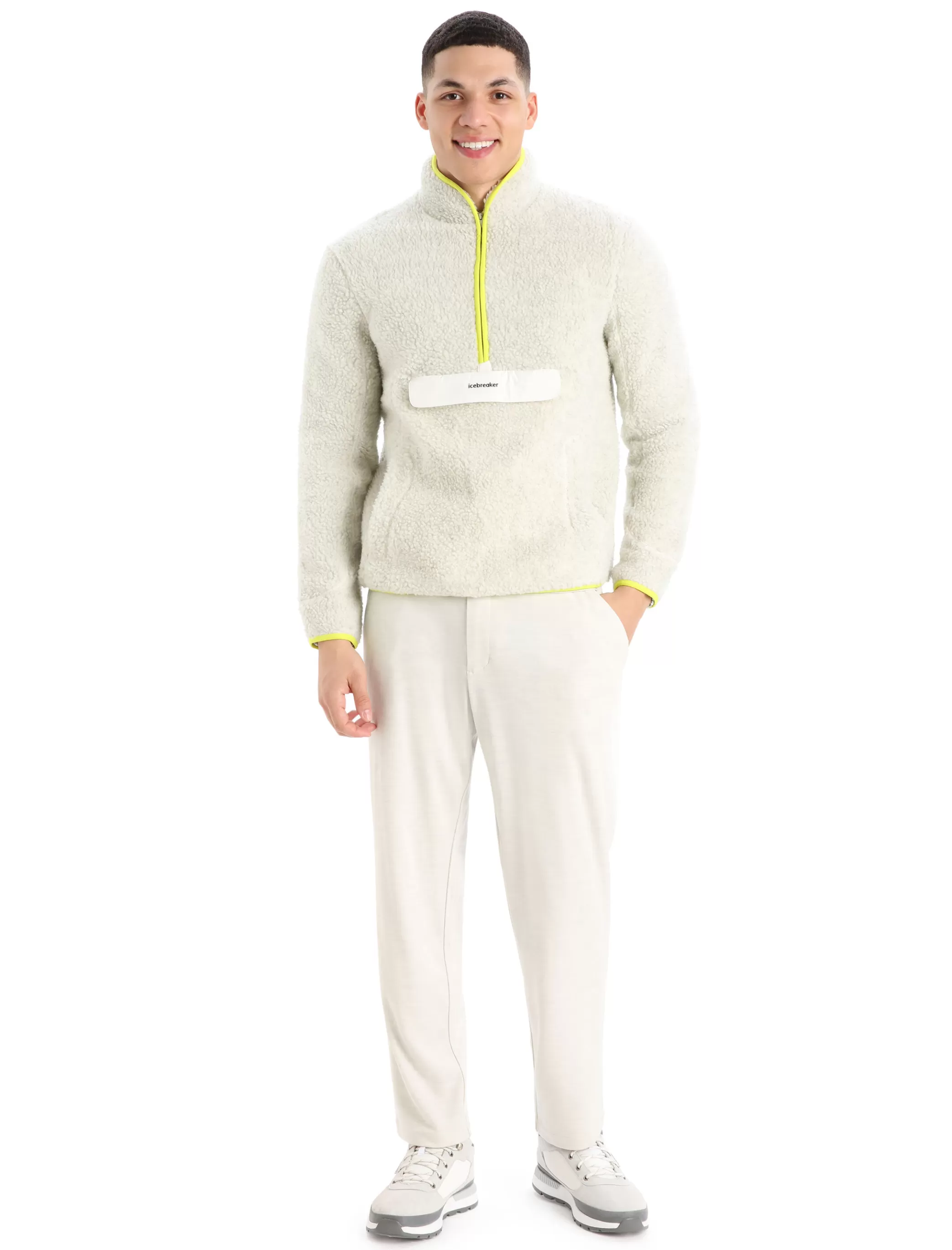 Outlet icebreaker Men'S Realfleece™ Merino High Pile Long Sleeve Half Zip Jacket Ecru Heather/Shine