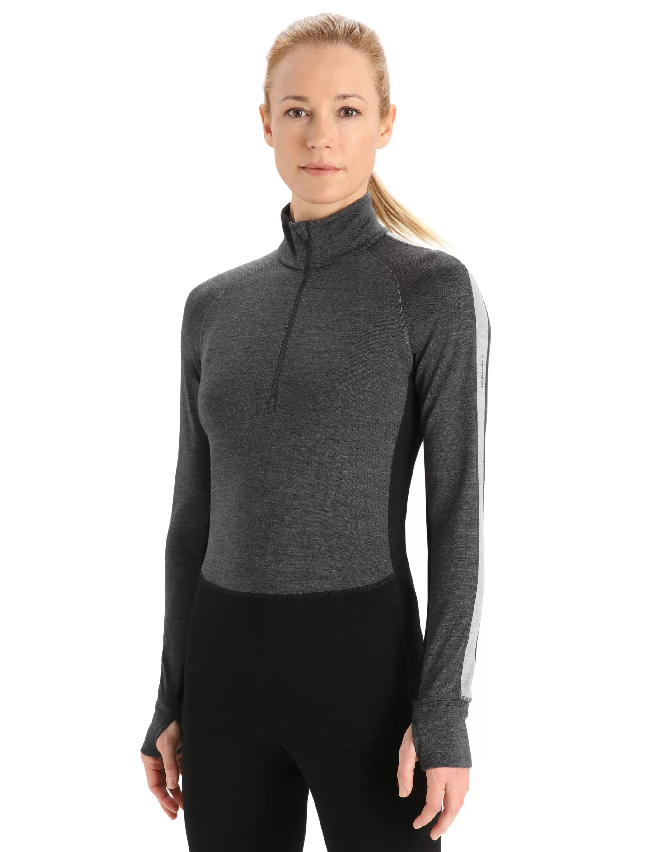 Cheap icebreaker Women'S 260 Zoneknit™ Merino Long Sleeve Half Zip Thermal Top Jet Heather/Black