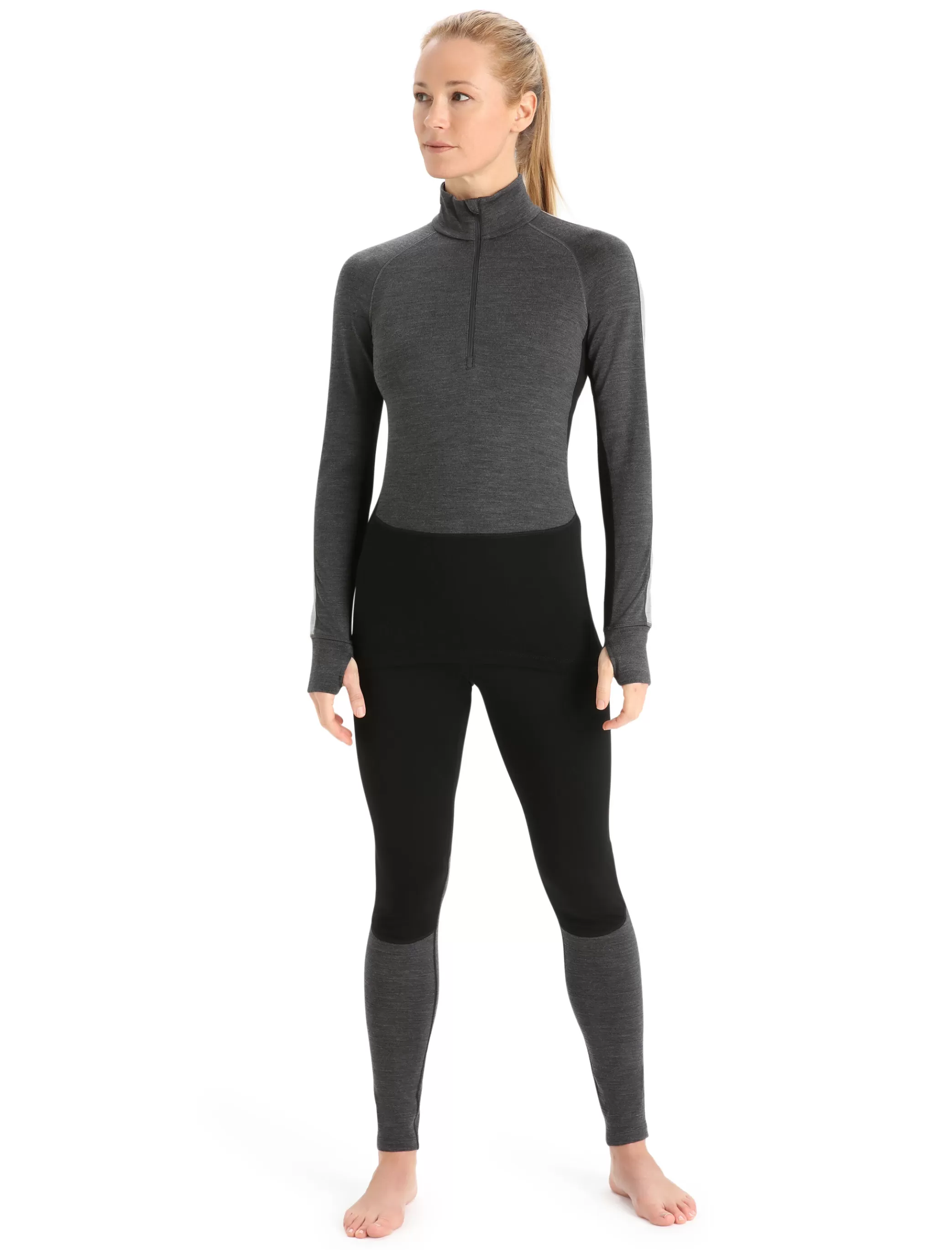 Cheap icebreaker Women'S 260 Zoneknit™ Merino Long Sleeve Half Zip Thermal Top Jet Heather/Black