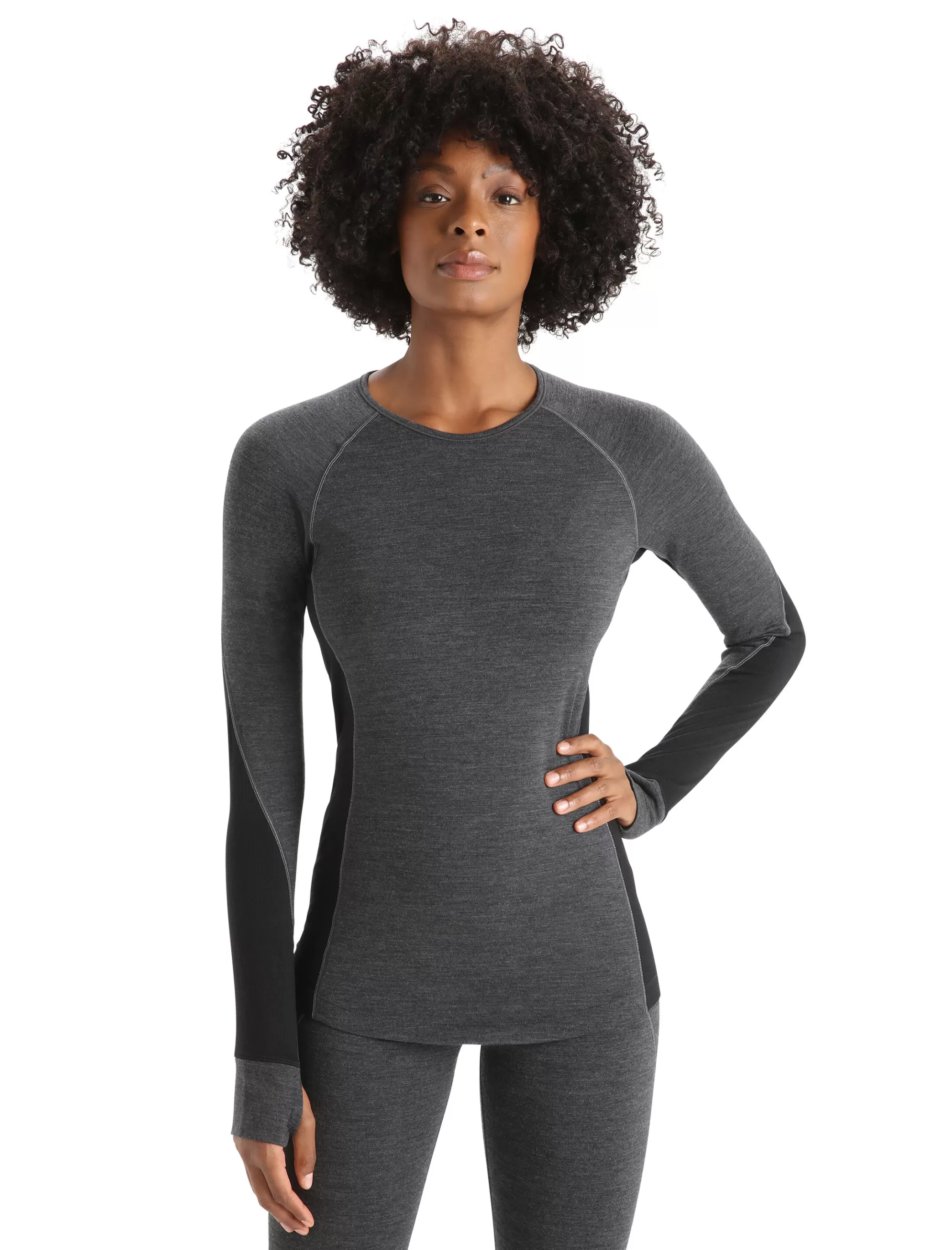 Fashion icebreaker Women'S Bodyfitzone™ Merino 260 Zone Long Sleeve Crew Neck Thermal Top Jet Heather/Black