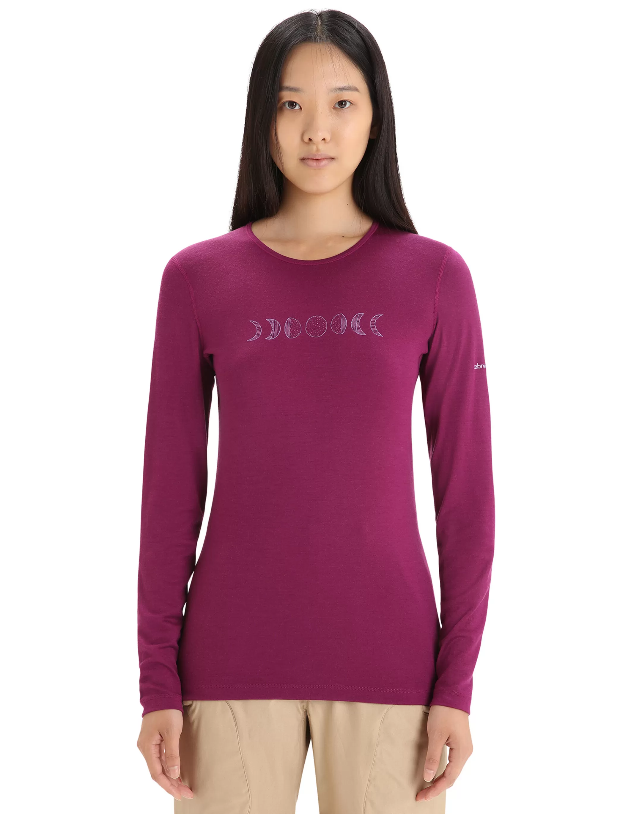 Cheap icebreaker Women'S Merino 200 Oasis Long Sleeve Crewe Thermal Top Moon Phase Go Berry