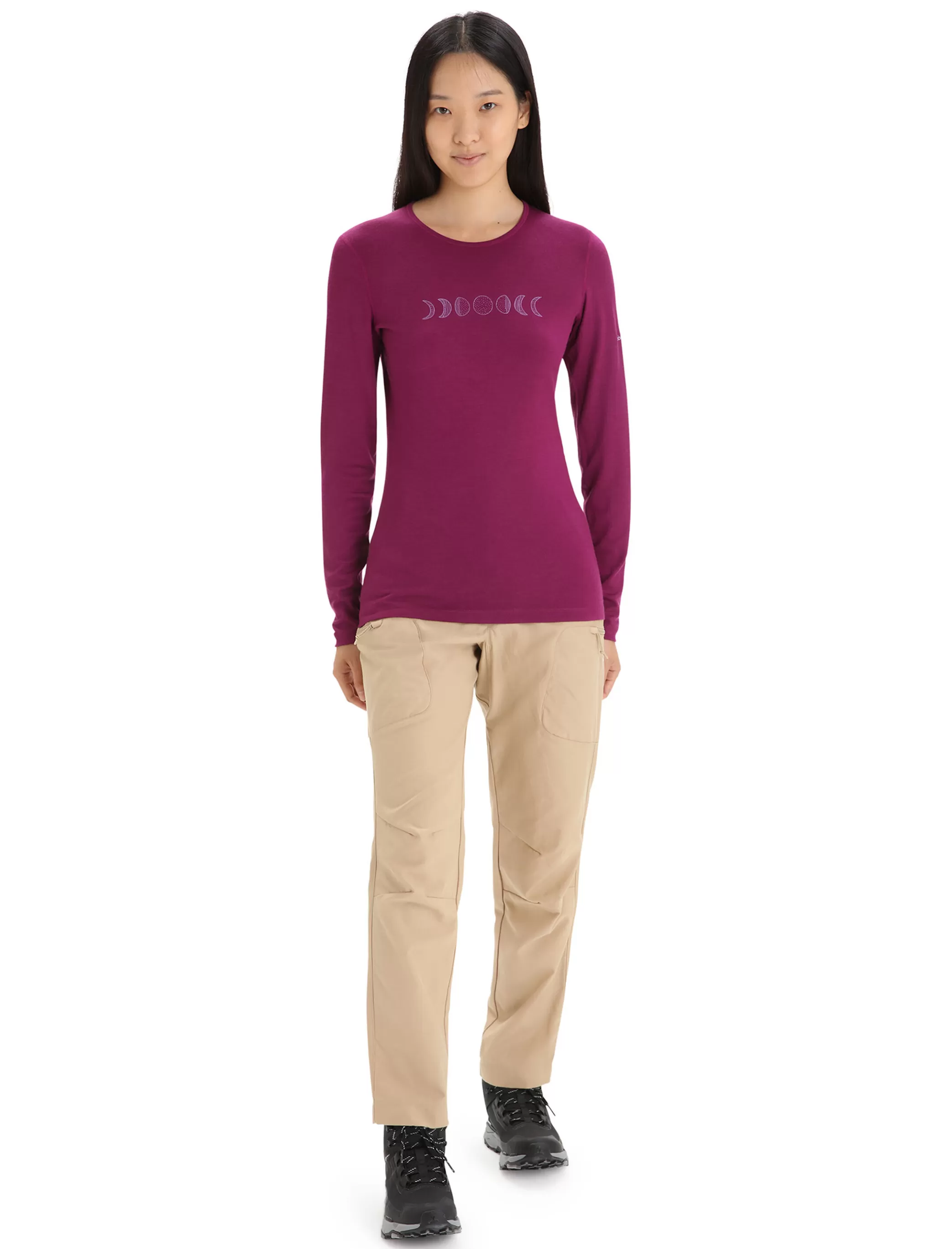 Cheap icebreaker Women'S Merino 200 Oasis Long Sleeve Crewe Thermal Top Moon Phase Go Berry
