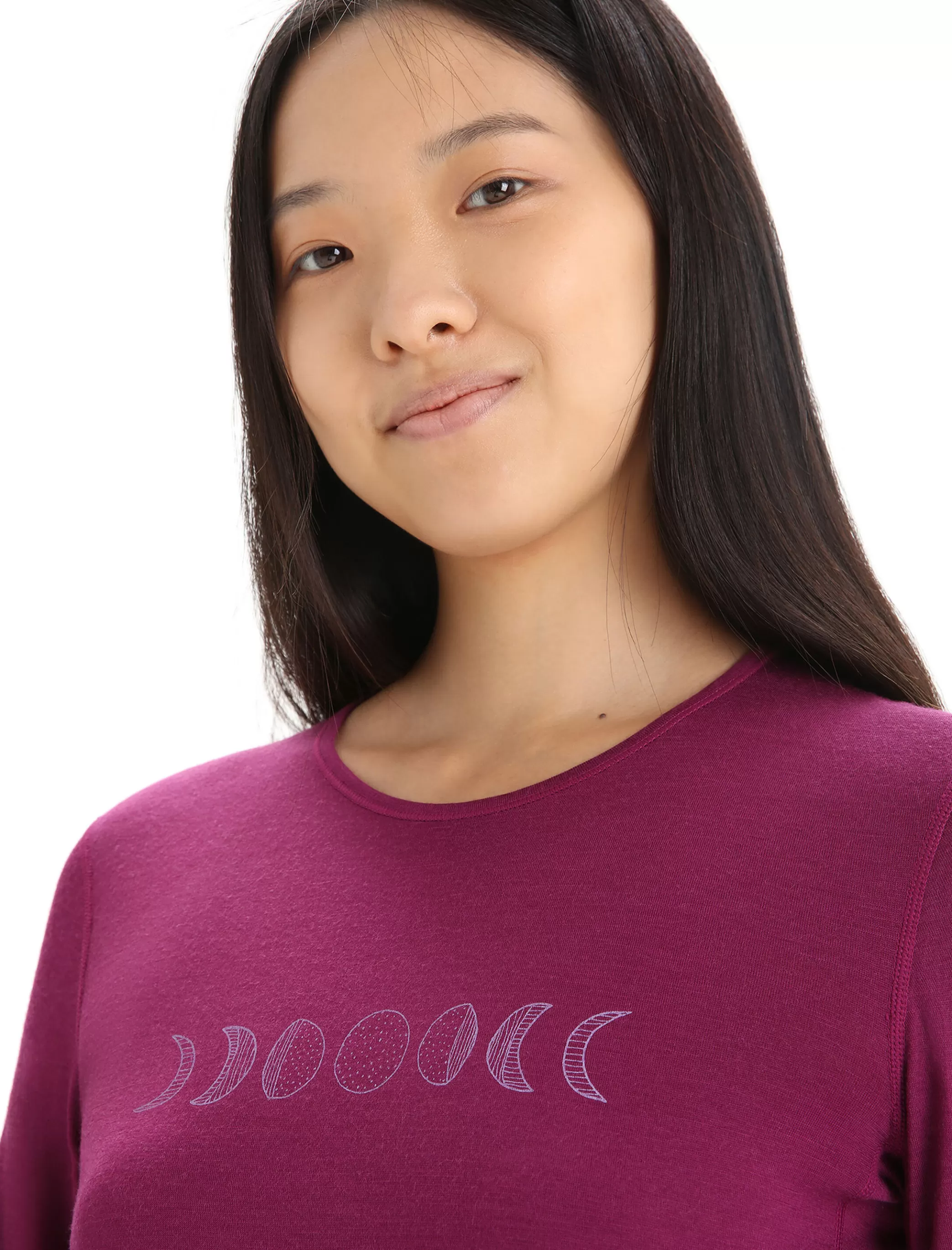 Cheap icebreaker Women'S Merino 200 Oasis Long Sleeve Crewe Thermal Top Moon Phase Go Berry