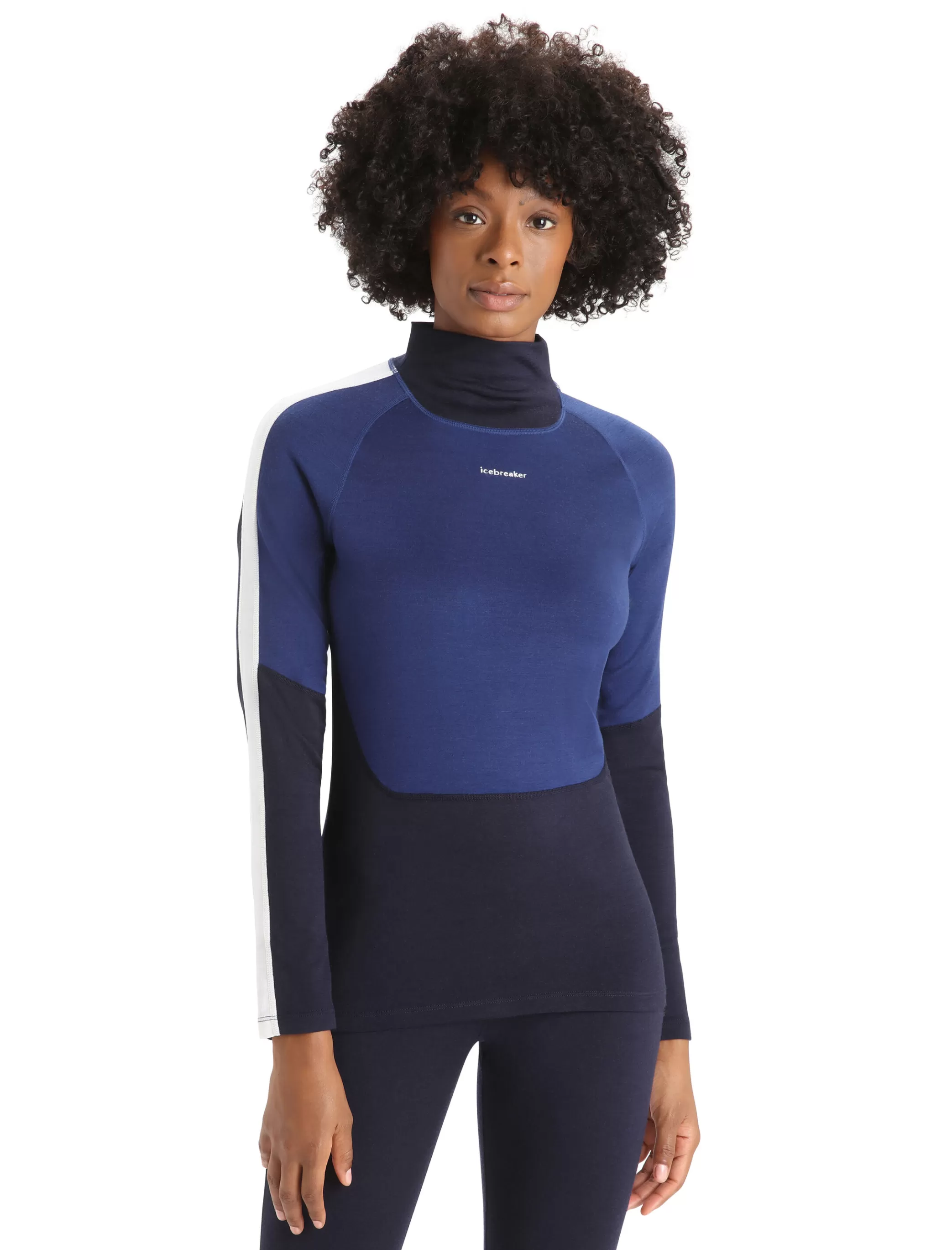 Best Sale icebreaker Women'S Merino 200 Sonebula Long Sleeve High Neck Thermal Top Midnight Navy/Royal Navy