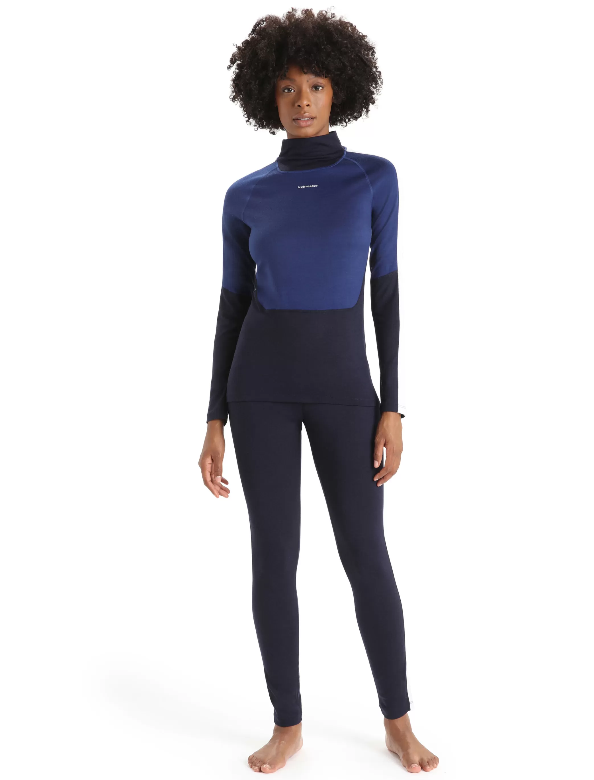 Best Sale icebreaker Women'S Merino 200 Sonebula Long Sleeve High Neck Thermal Top Midnight Navy/Royal Navy