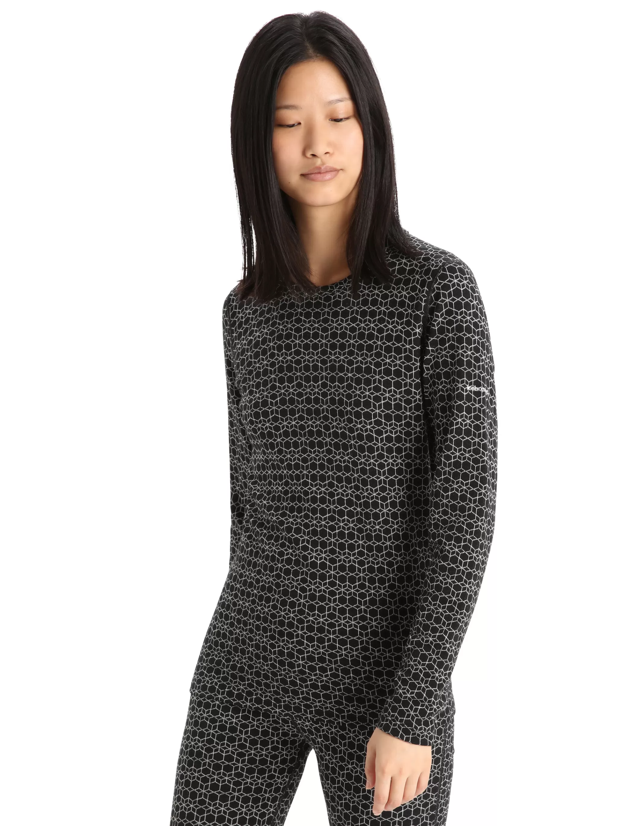 Flash Sale icebreaker Women'S Merino 250 Vertex Long Sleeve Crew Thermal Top Alpine Geo Black/Snow