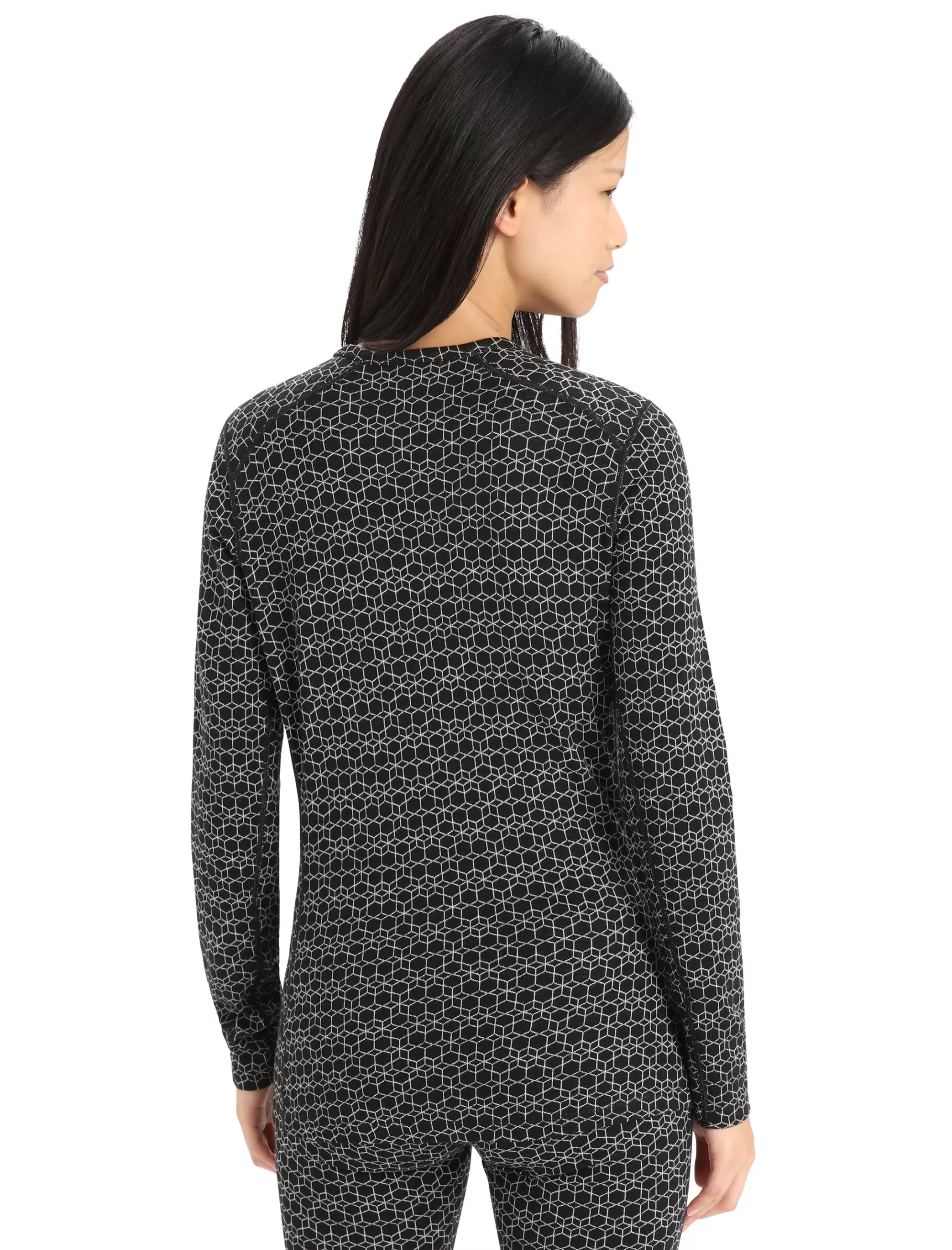Flash Sale icebreaker Women'S Merino 250 Vertex Long Sleeve Crew Thermal Top Alpine Geo Black/Snow