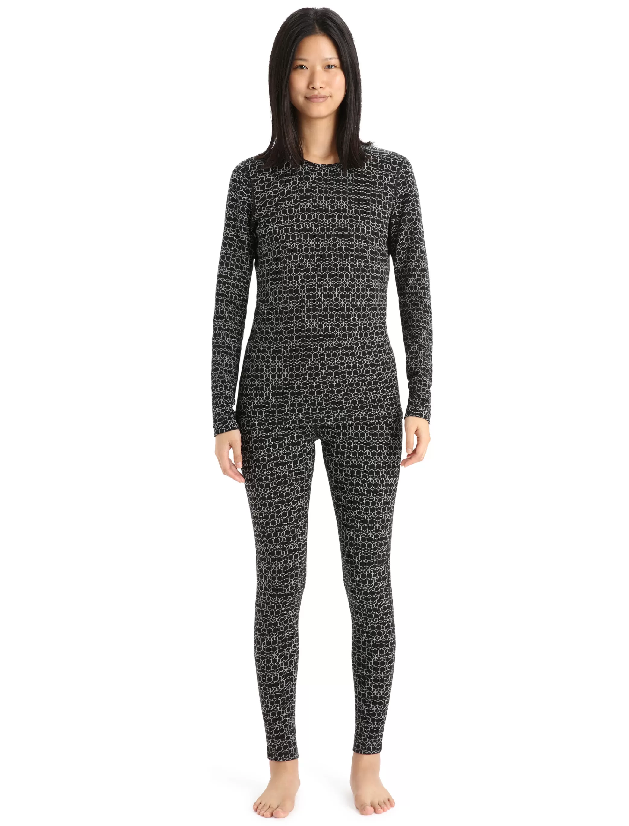 Flash Sale icebreaker Women'S Merino 250 Vertex Long Sleeve Crew Thermal Top Alpine Geo Black/Snow