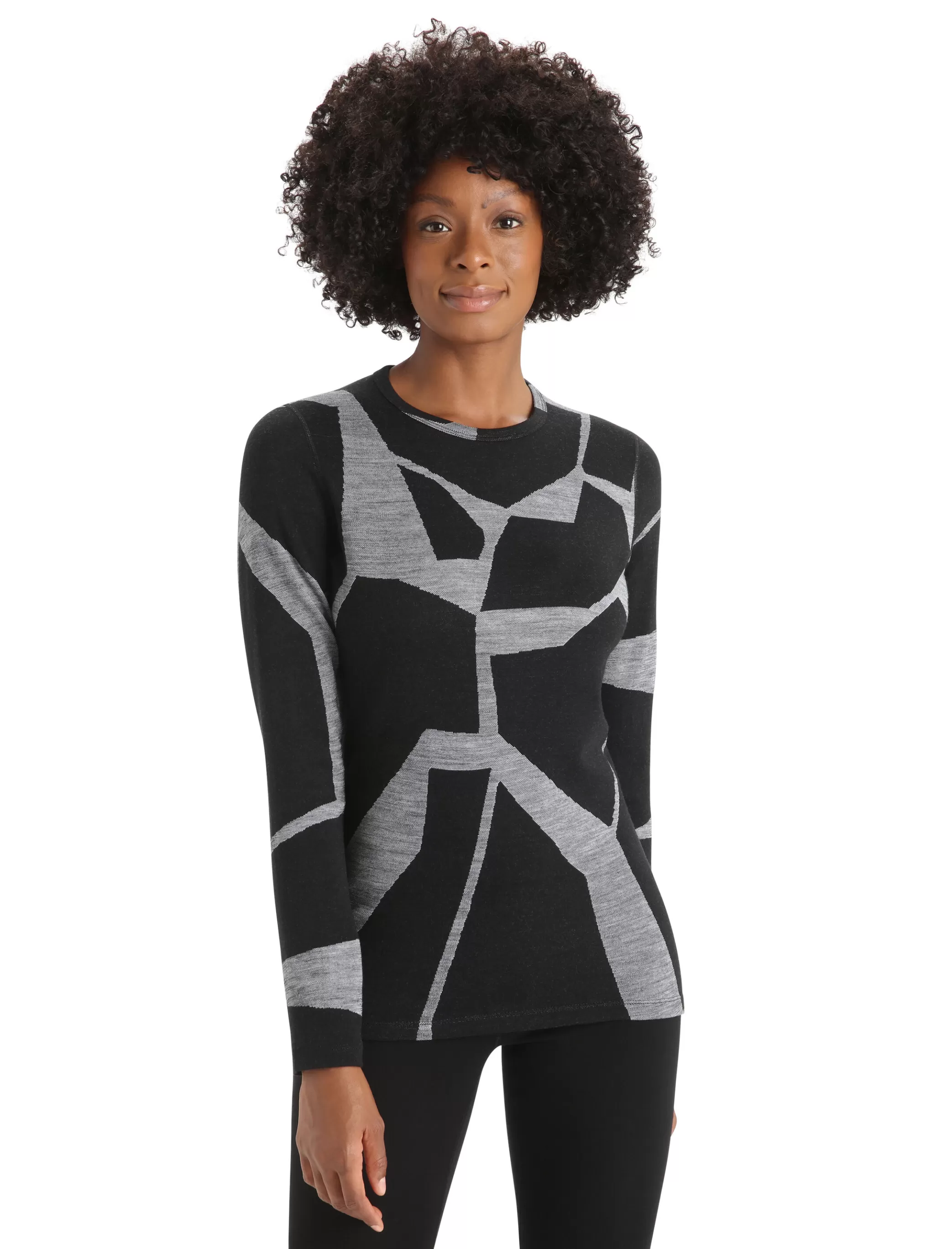 Clearance icebreaker Women'S Merino 250 Vertex Long Sleeve Crewe Thermal Top Fractured Landscapes Black/Jet Heather
