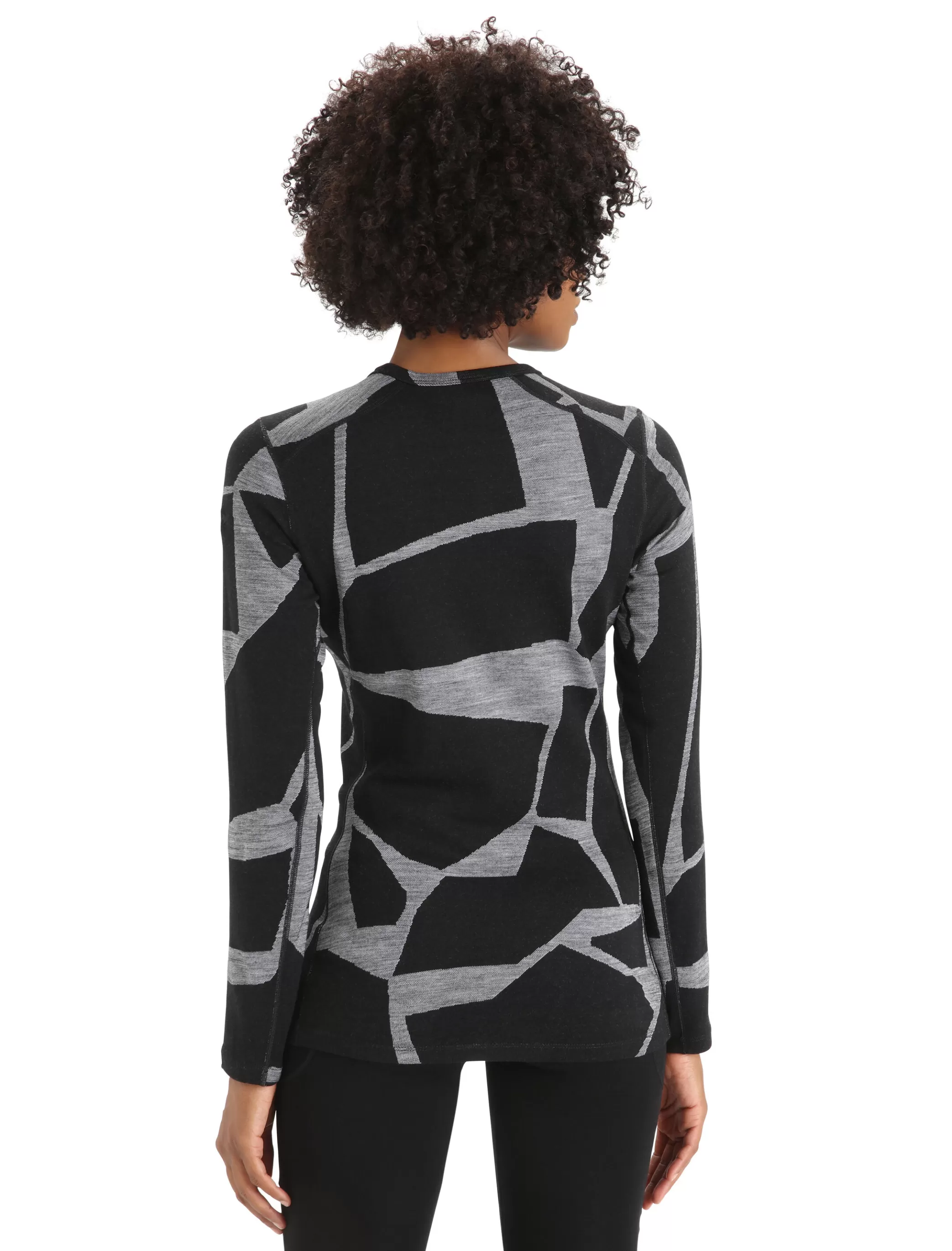 Clearance icebreaker Women'S Merino 250 Vertex Long Sleeve Crewe Thermal Top Fractured Landscapes Black/Jet Heather