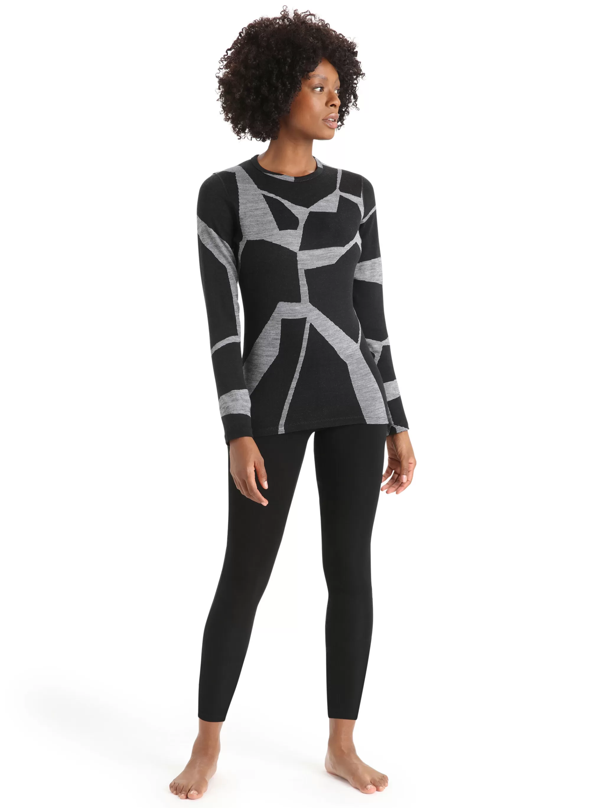 Clearance icebreaker Women'S Merino 250 Vertex Long Sleeve Crewe Thermal Top Fractured Landscapes Black/Jet Heather