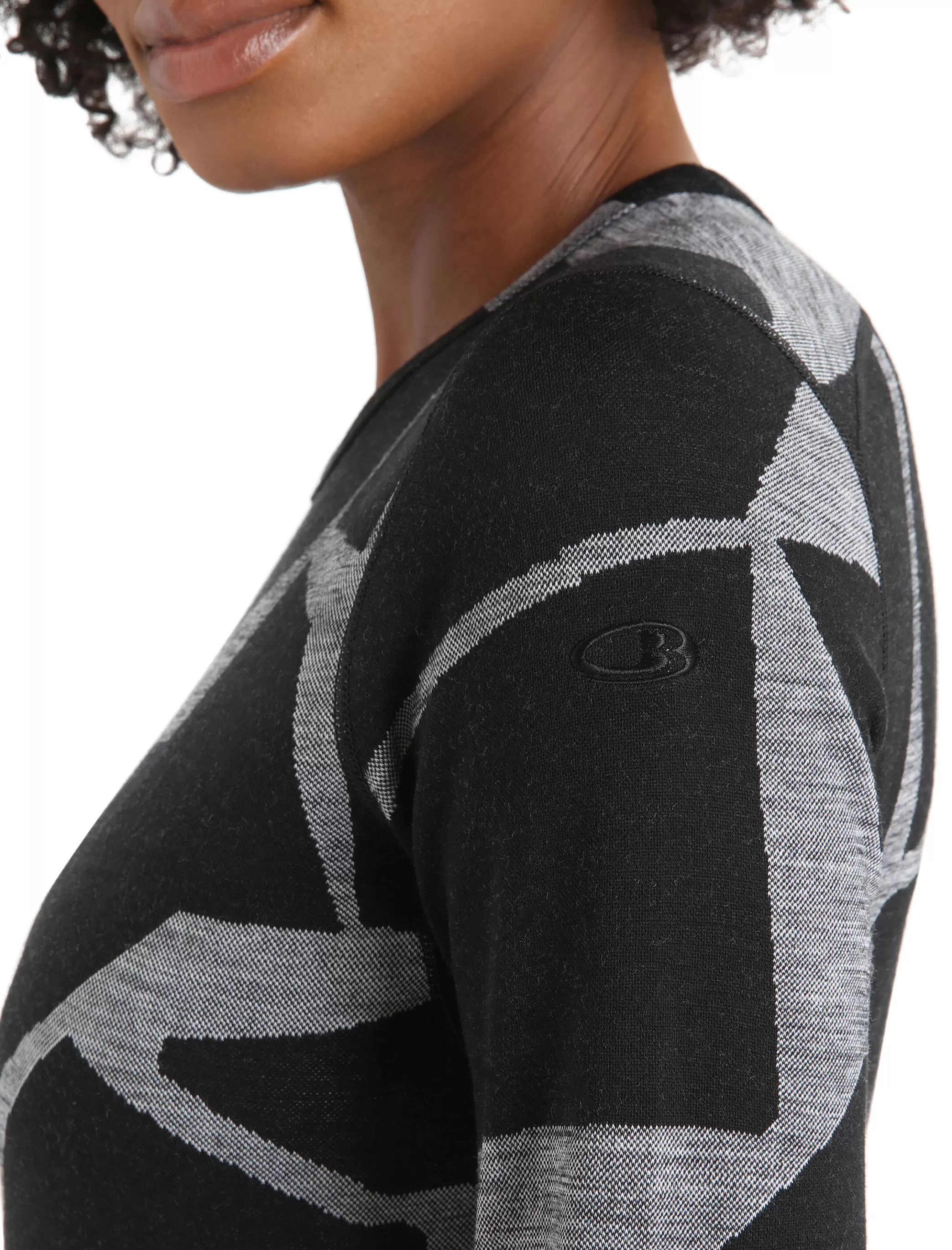 Clearance icebreaker Women'S Merino 250 Vertex Long Sleeve Crewe Thermal Top Fractured Landscapes Black/Jet Heather
