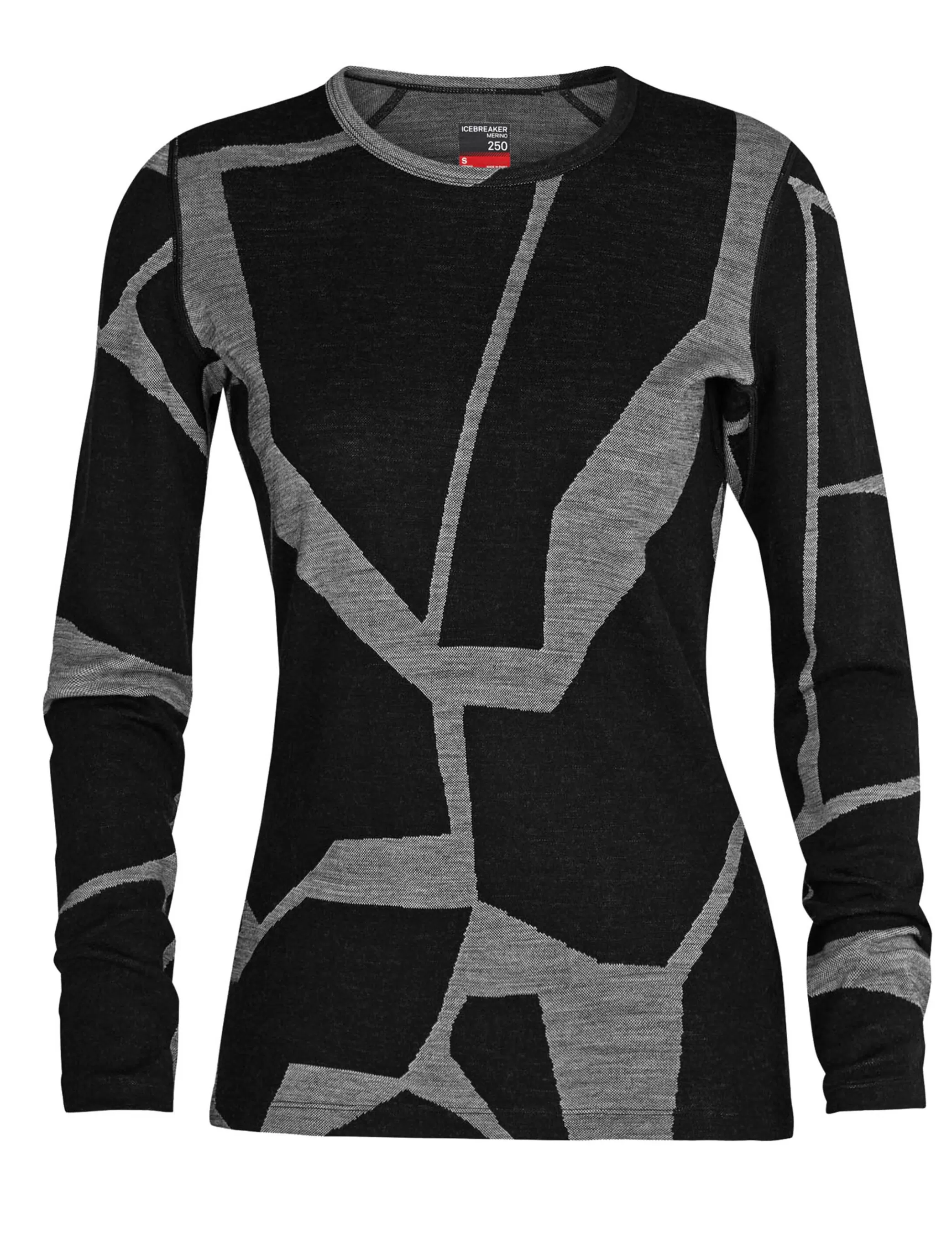 Clearance icebreaker Women'S Merino 250 Vertex Long Sleeve Crewe Thermal Top Fractured Landscapes Black/Jet Heather