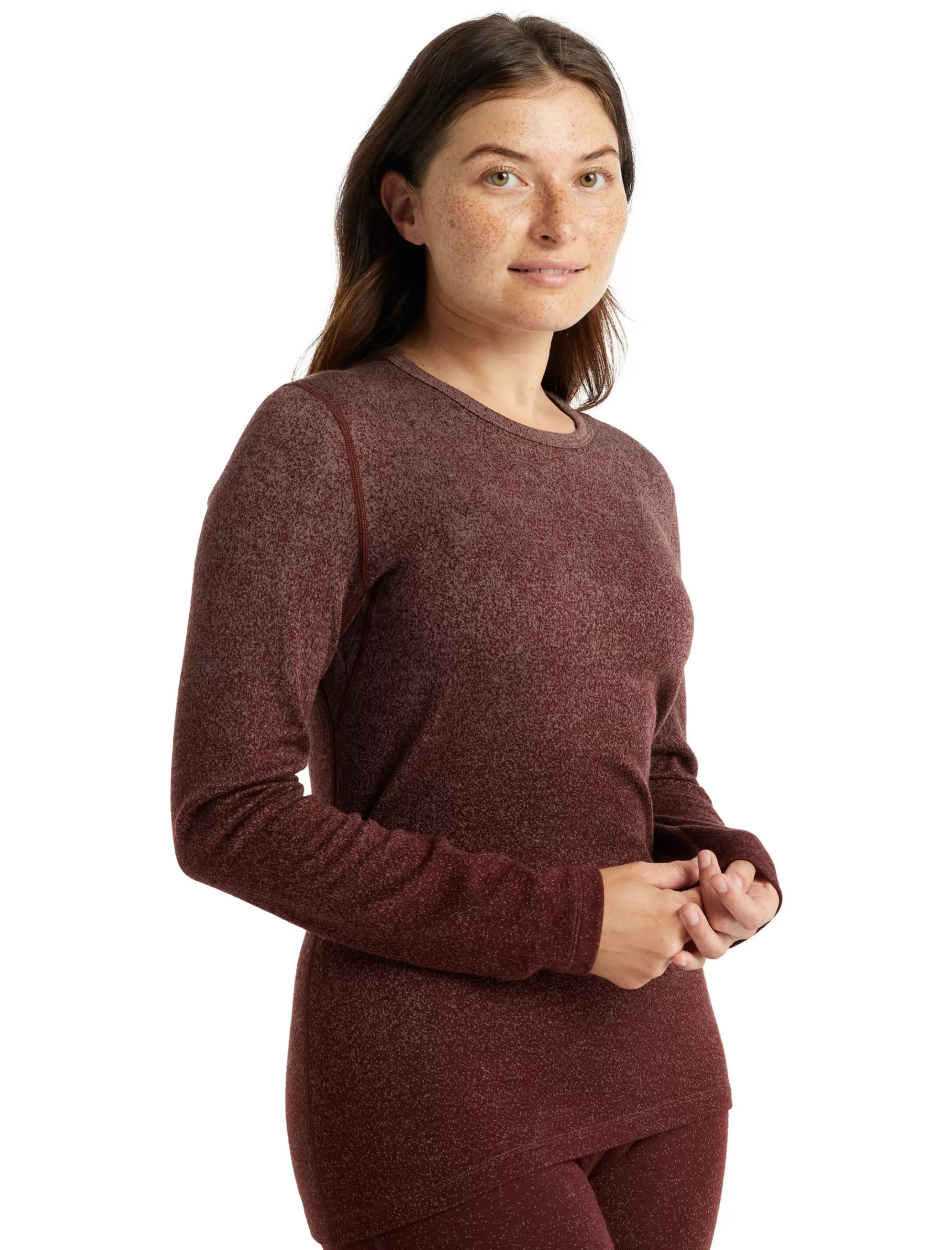 Sale icebreaker Women'S Merino 250 Vertex Long Sleeve Crewe Thermal Top Into The Deep Mink/Espresso