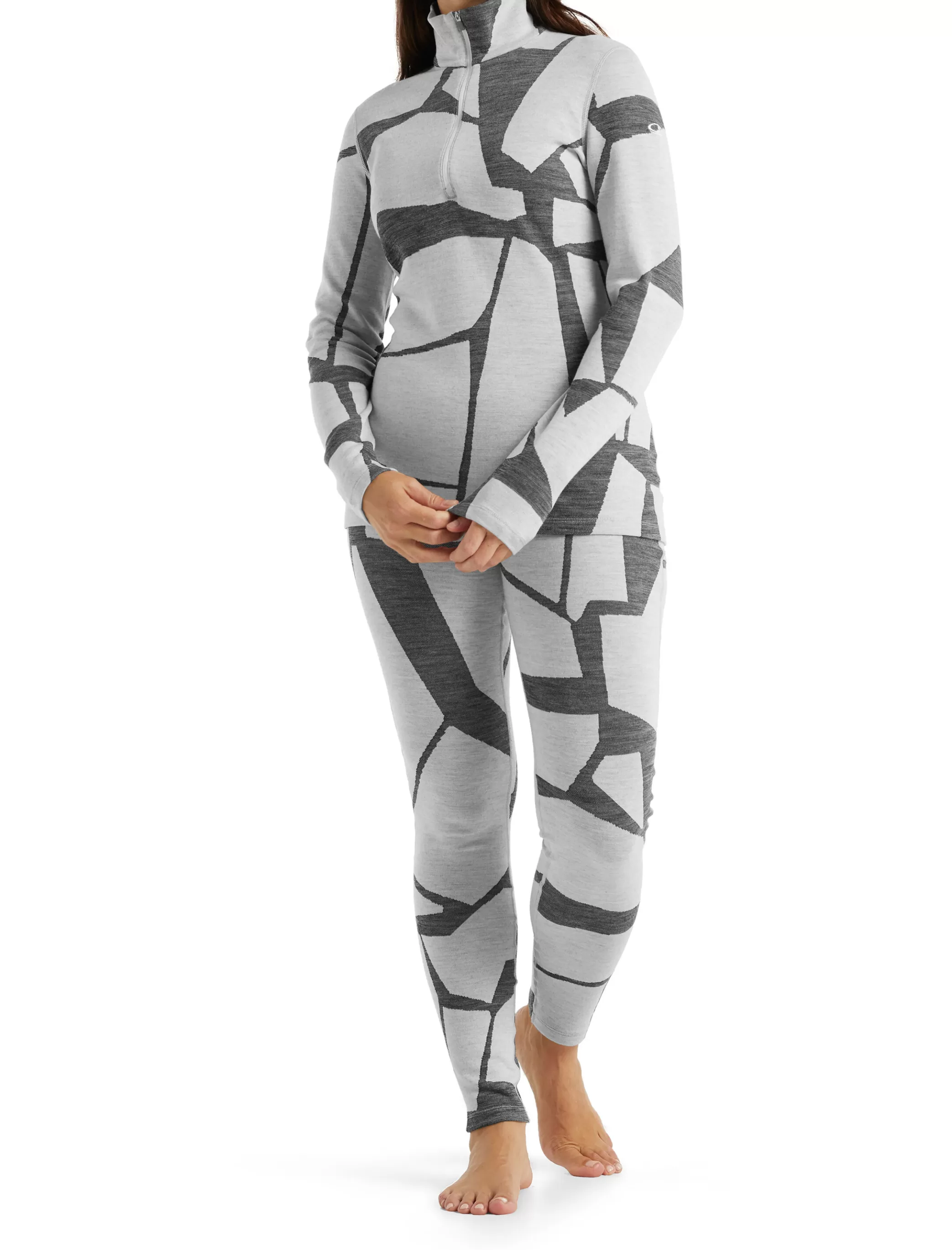 Clearance icebreaker Women'S Merino 250 Vertex Long Sleeve Half Zip Thermal Top Fractured Landscapes Snow/Jet Heather