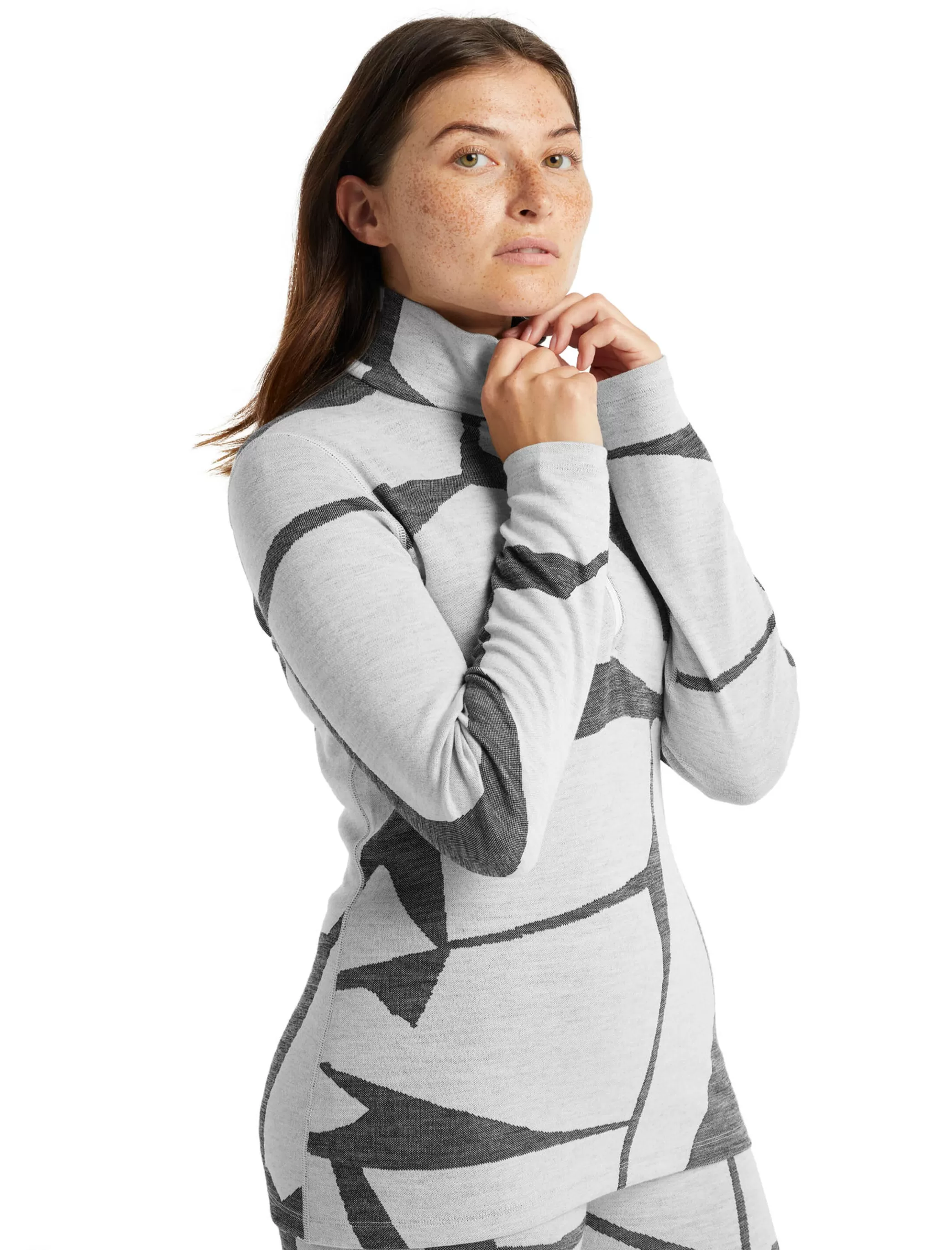 Clearance icebreaker Women'S Merino 250 Vertex Long Sleeve Half Zip Thermal Top Fractured Landscapes Snow/Jet Heather