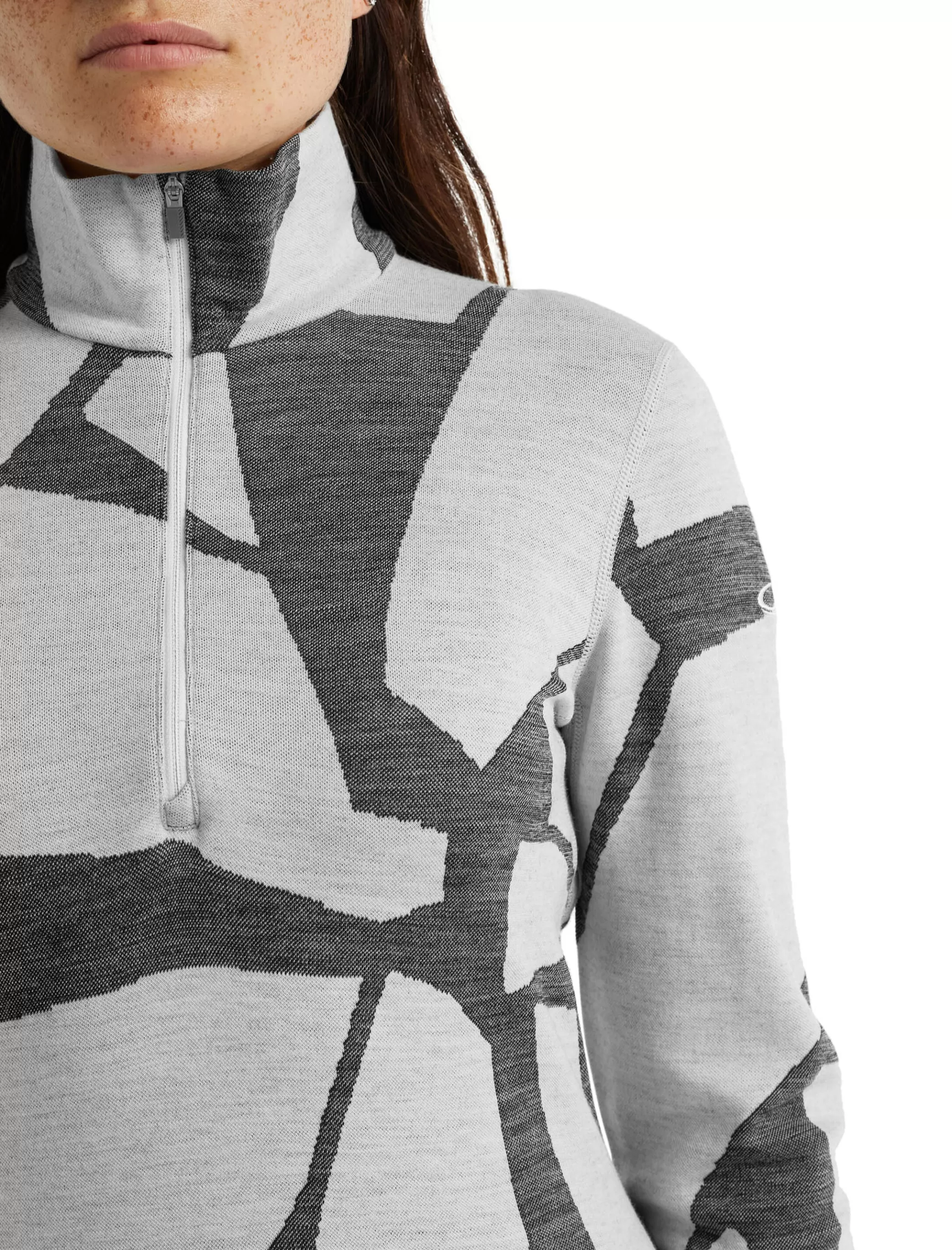 Clearance icebreaker Women'S Merino 250 Vertex Long Sleeve Half Zip Thermal Top Fractured Landscapes Snow/Jet Heather