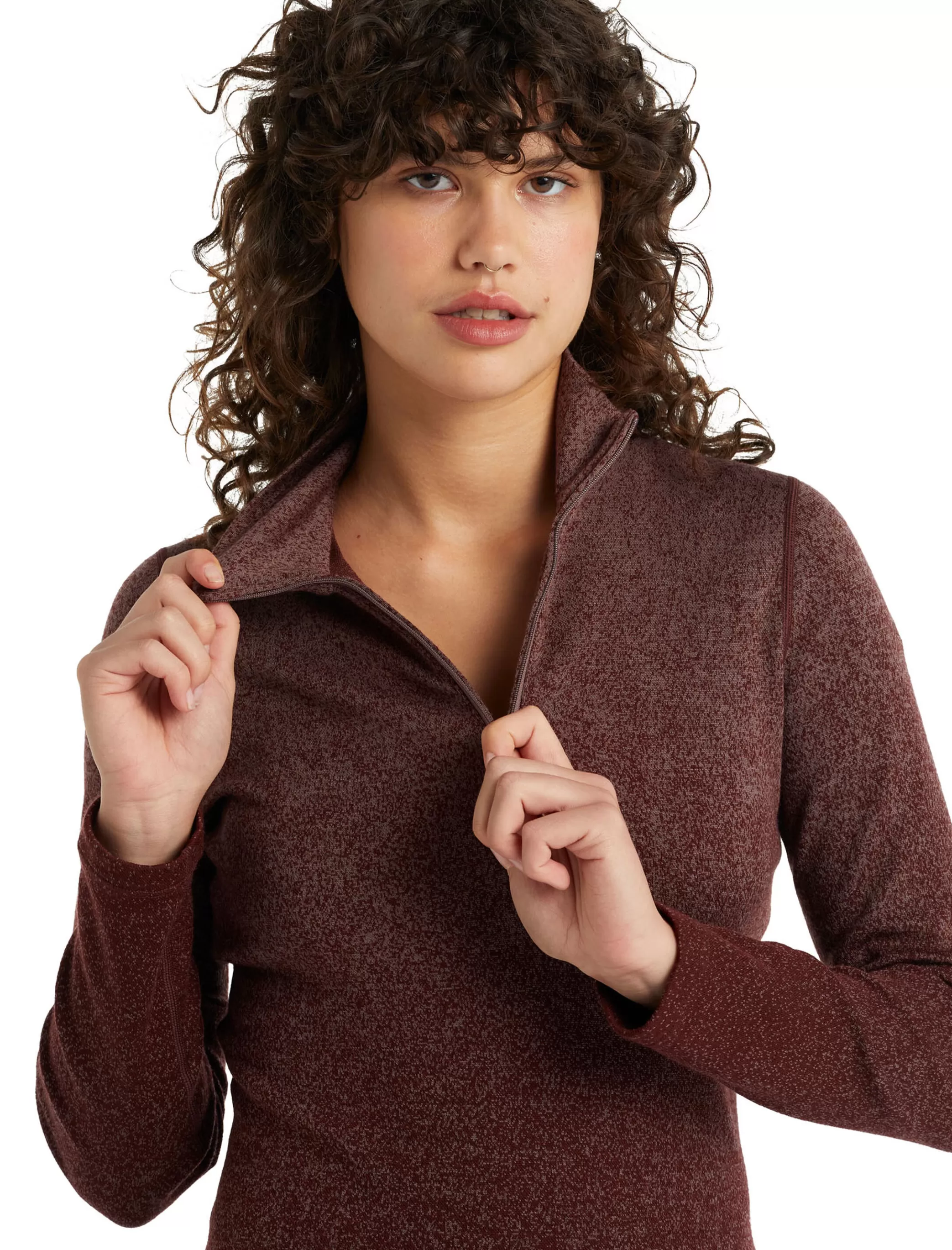 Sale icebreaker Women'S Merino 250 Vertex Long Sleeve Half Zip Thermal Top Into The Deep Mink/Espresso