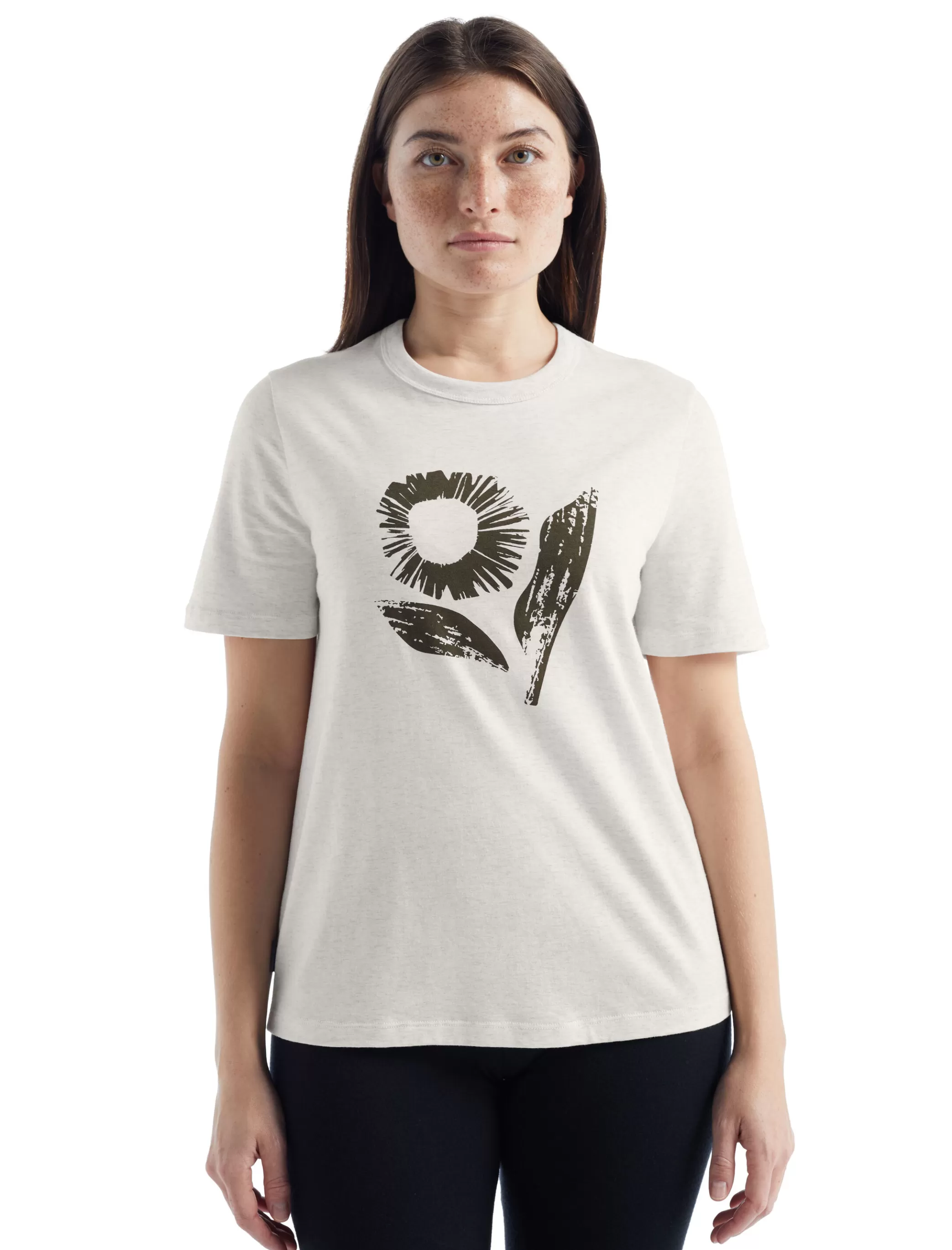Hot icebreaker Women'S Merino Central Short Sleeve T-Shirt Flora Forms Ecru Heather