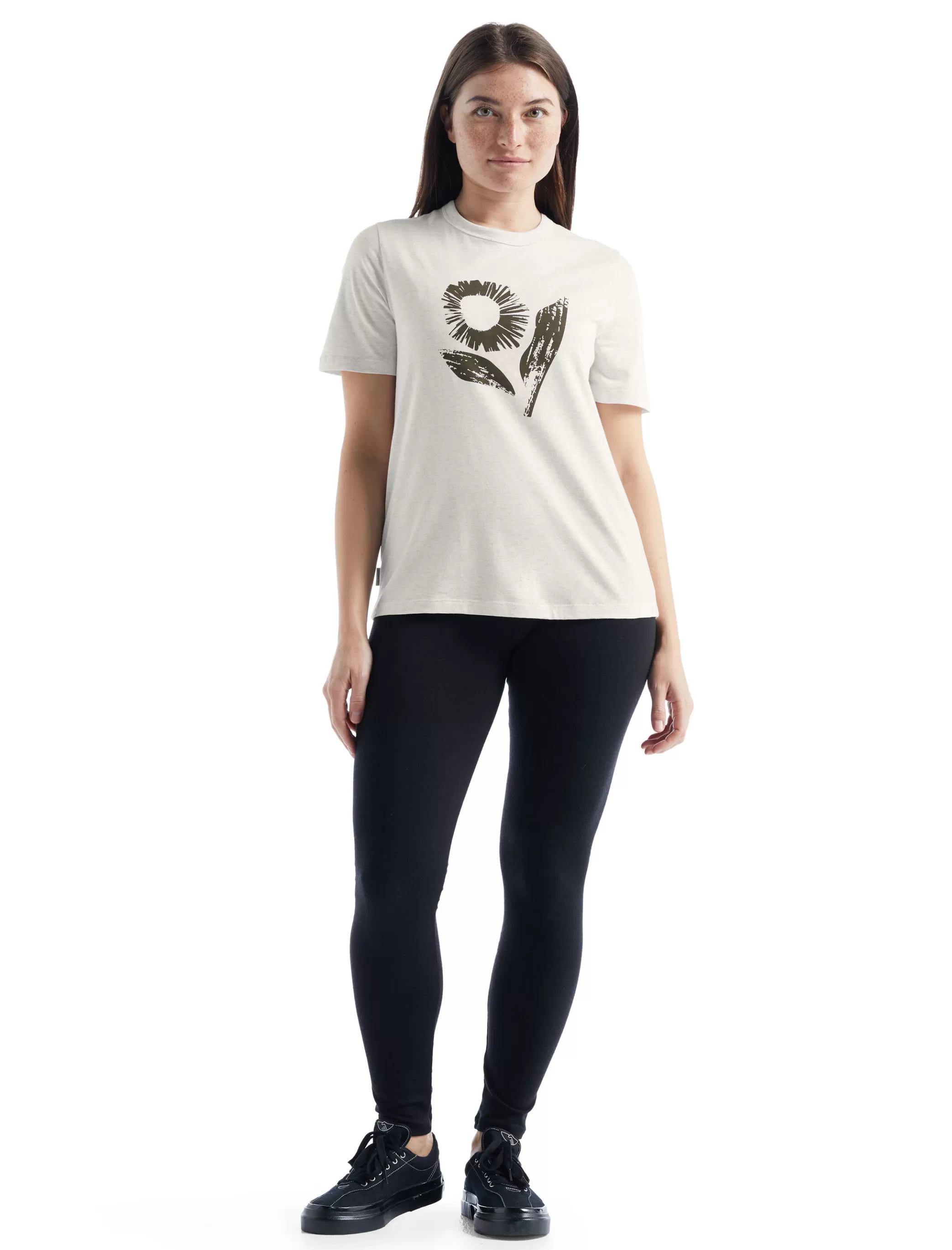 Hot icebreaker Women'S Merino Central Short Sleeve T-Shirt Flora Forms Ecru Heather