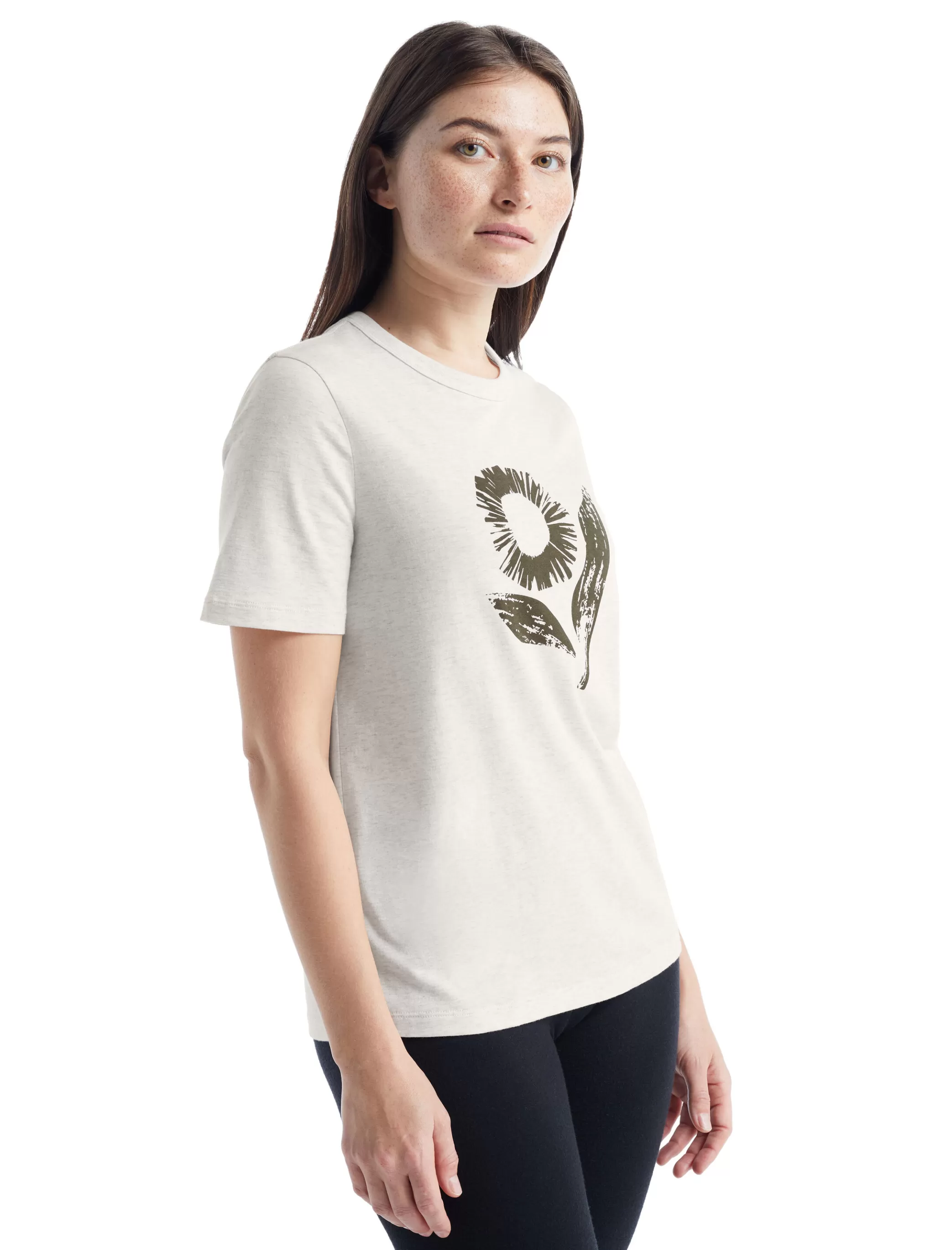 Hot icebreaker Women'S Merino Central Short Sleeve T-Shirt Flora Forms Ecru Heather