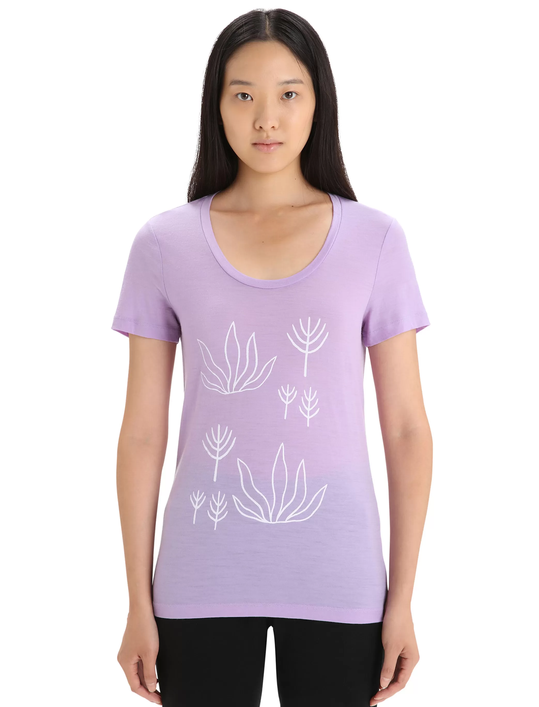 Shop icebreaker Women'S Merino Tech Lite Ii Short Sleeve Scoop T-Shirt Fresh Growth Purple Gaze