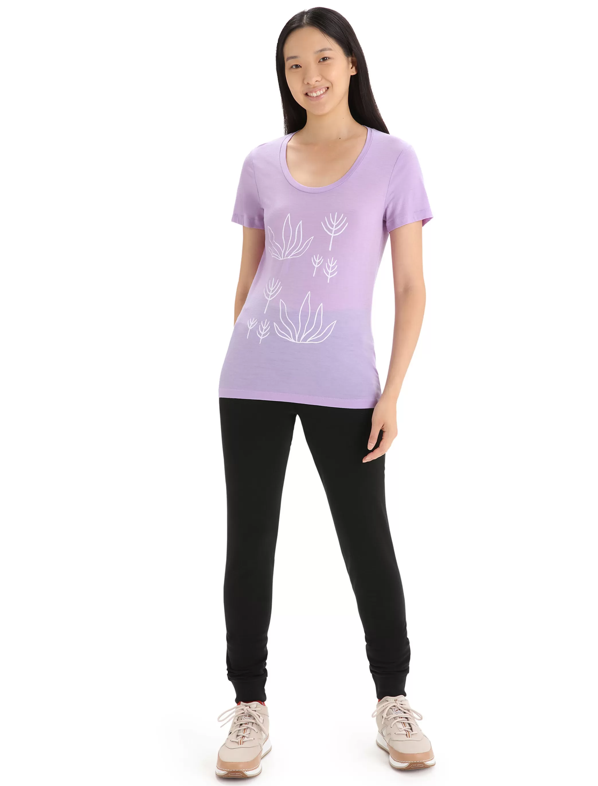 Shop icebreaker Women'S Merino Tech Lite Ii Short Sleeve Scoop T-Shirt Fresh Growth Purple Gaze