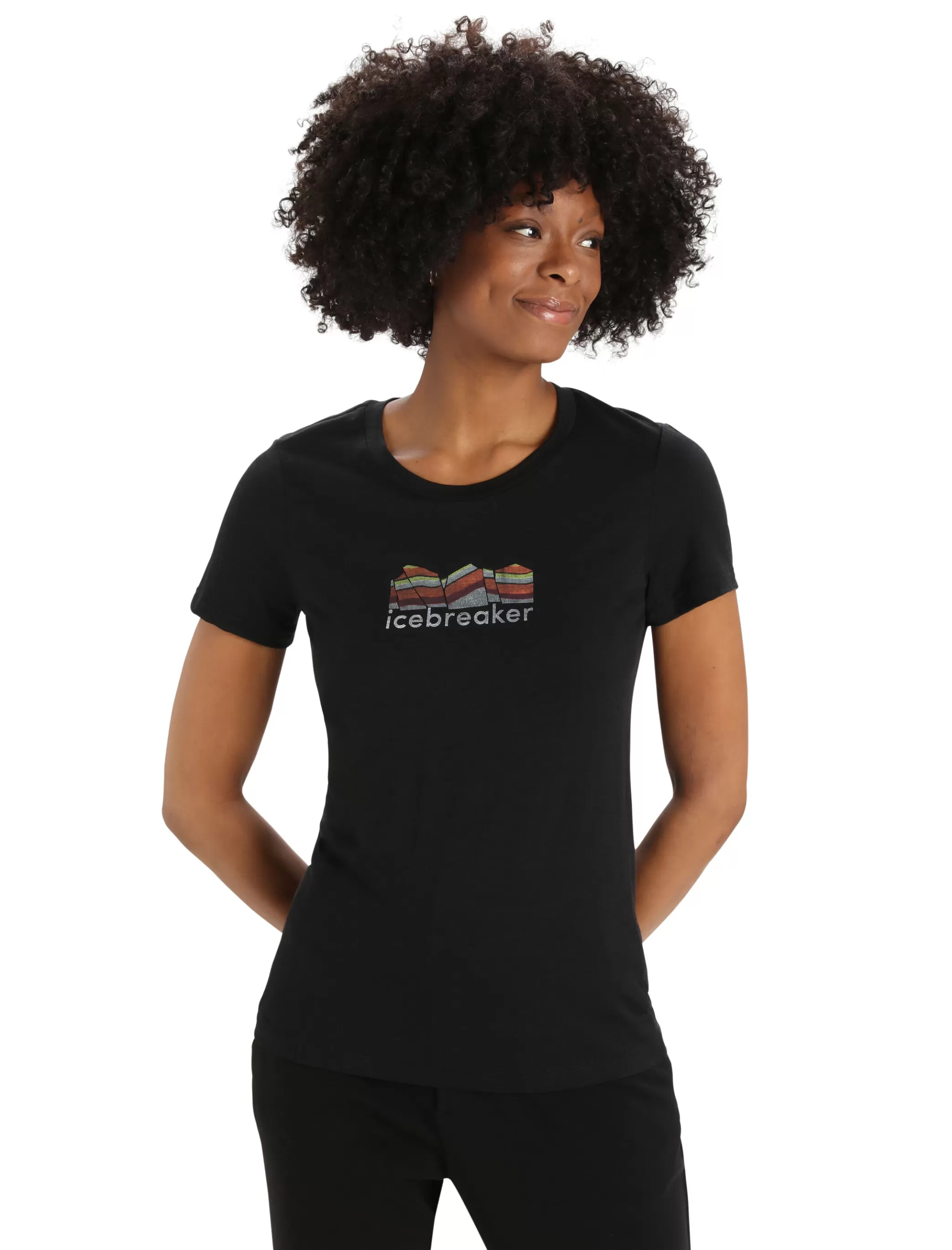 New icebreaker Women'S Merino Tech Lite Ii Short Sleeve Tee Mountain Geology Black