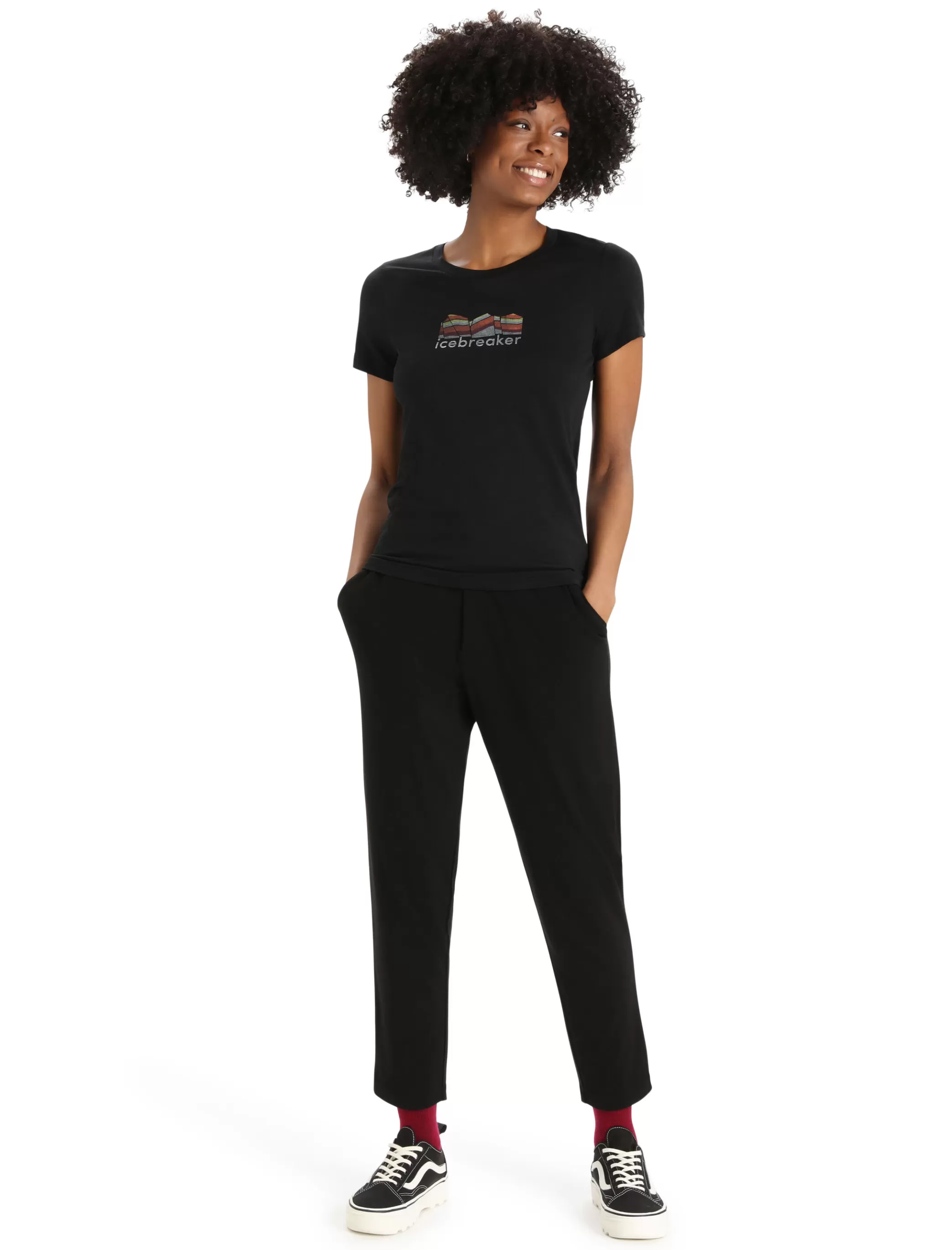 New icebreaker Women'S Merino Tech Lite Ii Short Sleeve Tee Mountain Geology Black