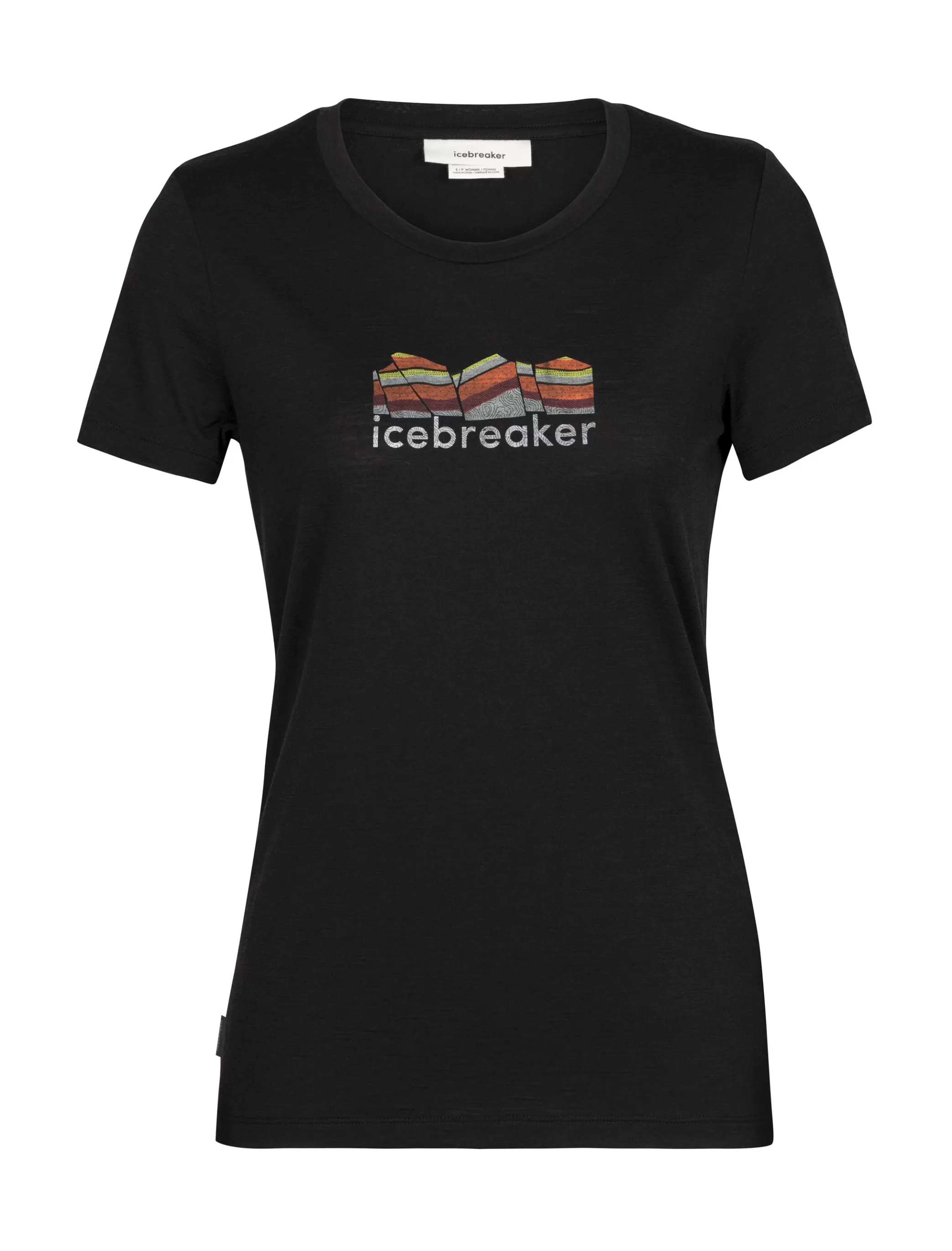 New icebreaker Women'S Merino Tech Lite Ii Short Sleeve Tee Mountain Geology Black