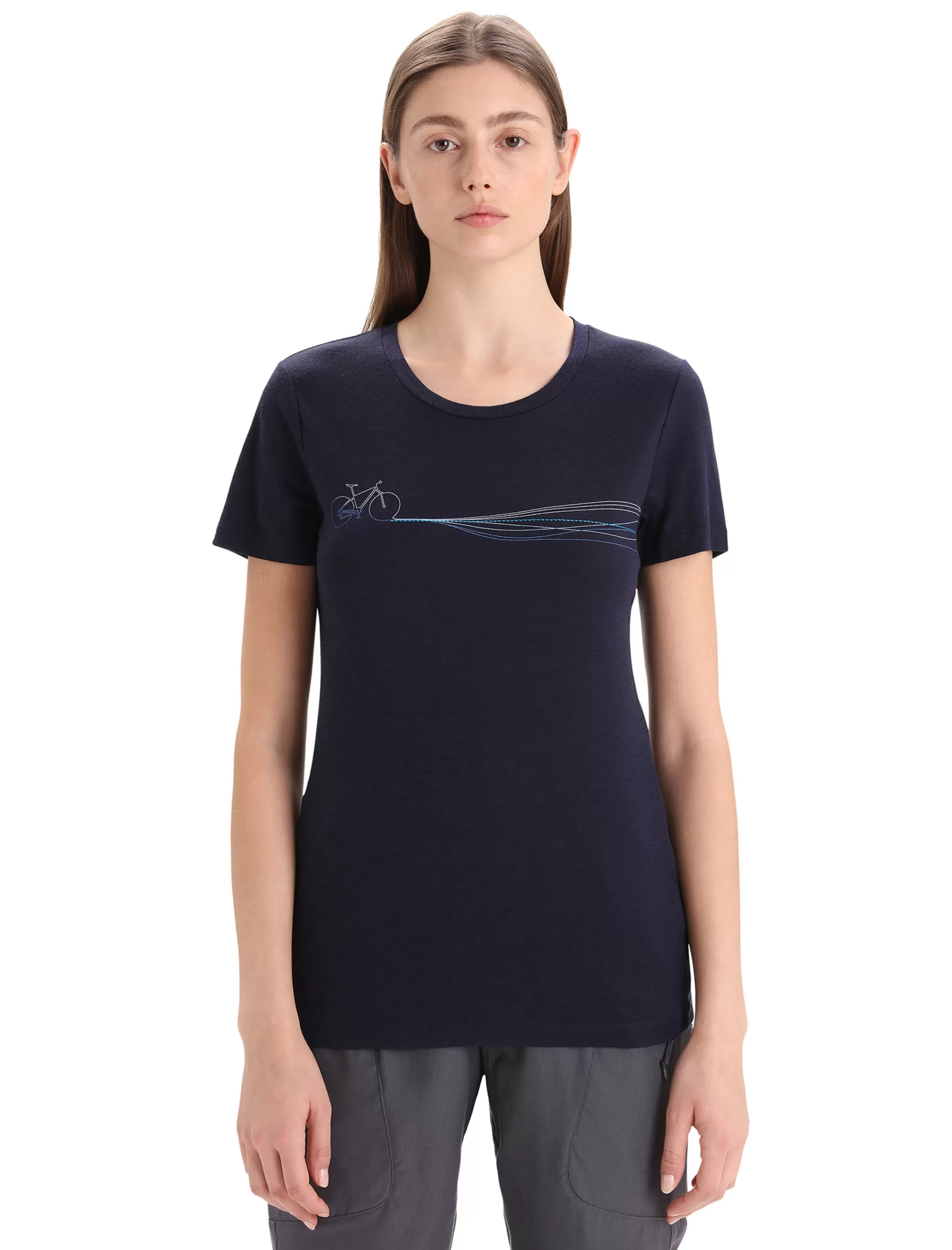 Cheap icebreaker Women'S Merino Tech Lite Ii Short Sleeve T-Shirt Cadence Paths Midnight Navy