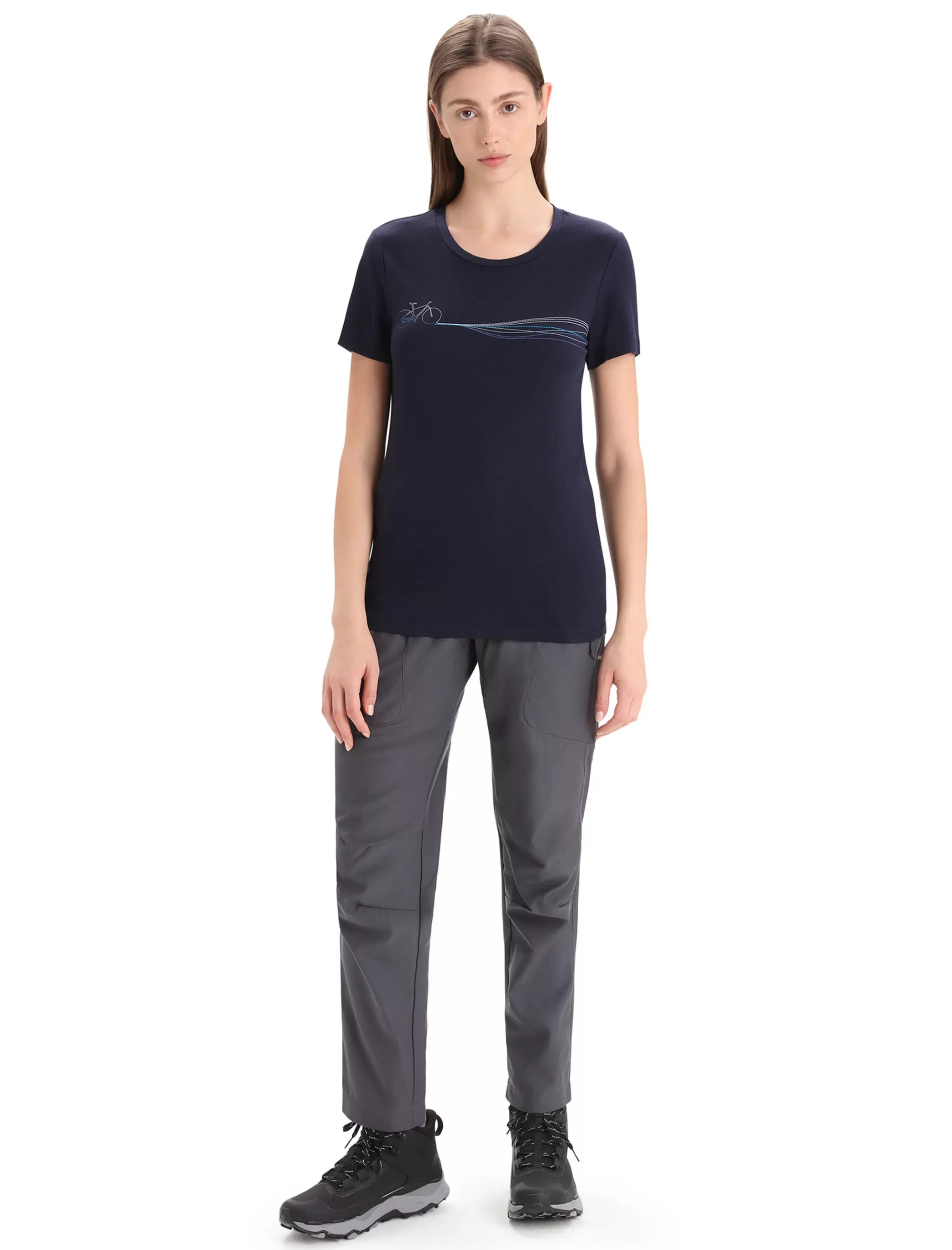 Cheap icebreaker Women'S Merino Tech Lite Ii Short Sleeve T-Shirt Cadence Paths Midnight Navy