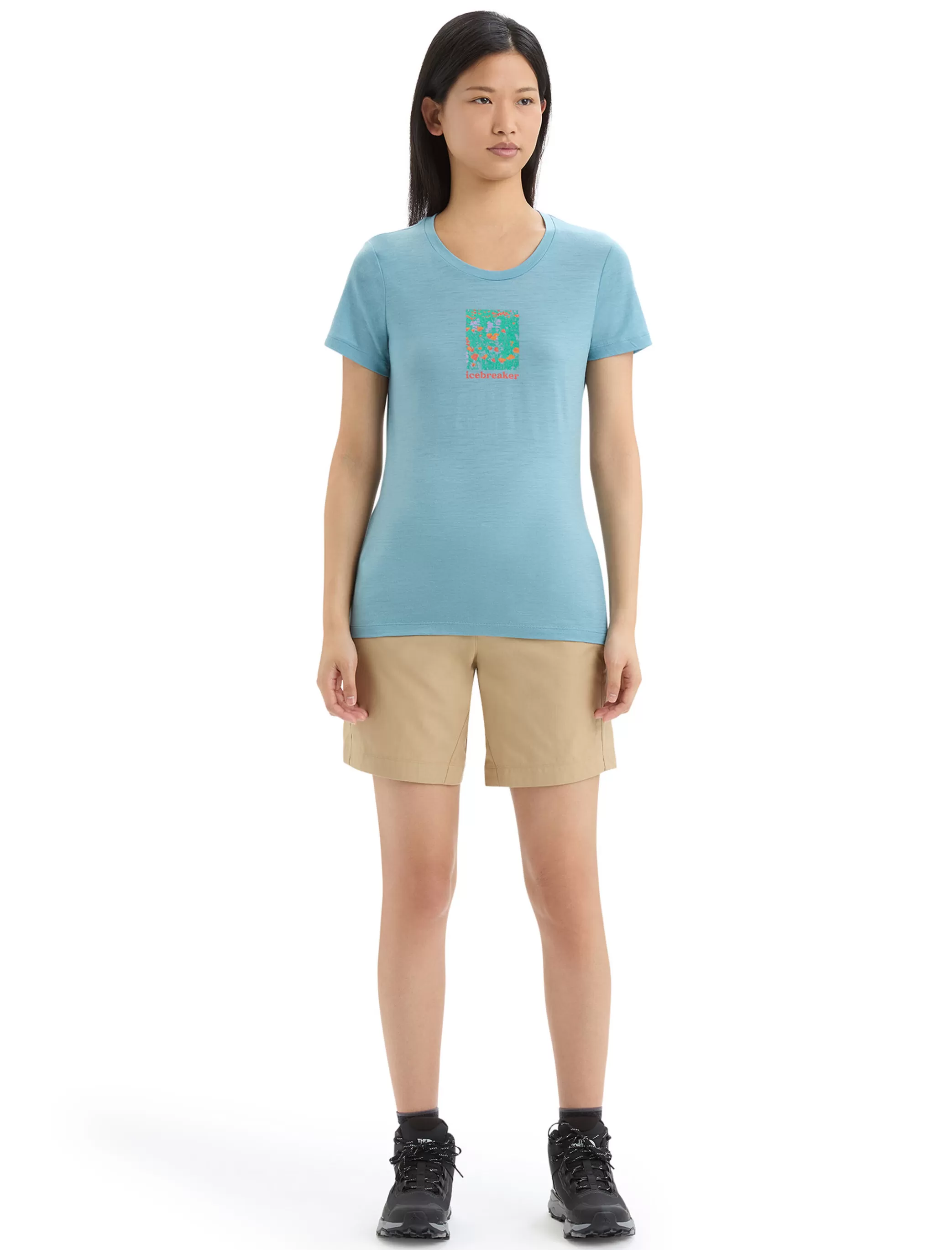 Shop icebreaker Women'S Merino Tech Lite Ii Short Sleeve T-Shirt Wildflower Bloom Astral Blue