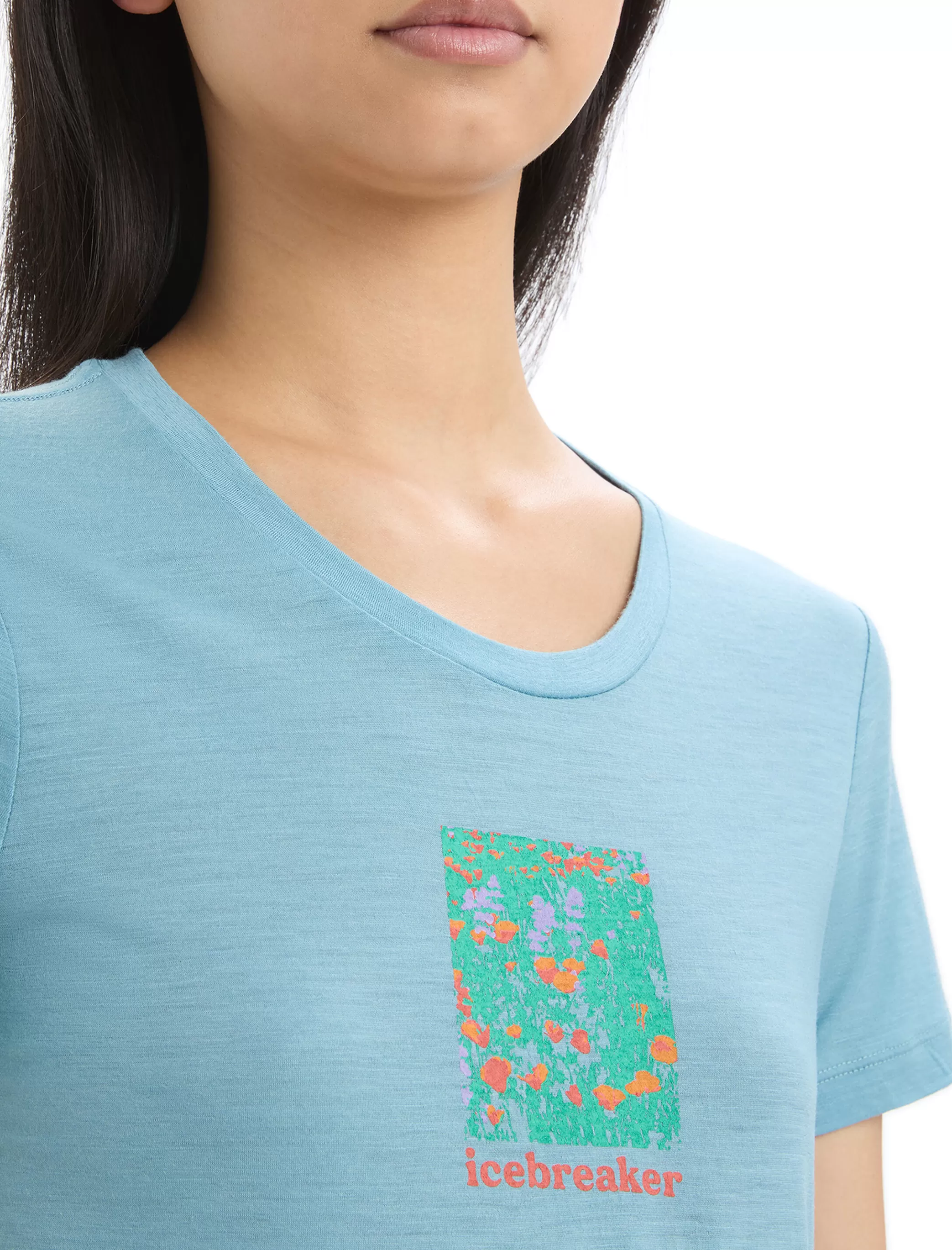 Shop icebreaker Women'S Merino Tech Lite Ii Short Sleeve T-Shirt Wildflower Bloom Astral Blue