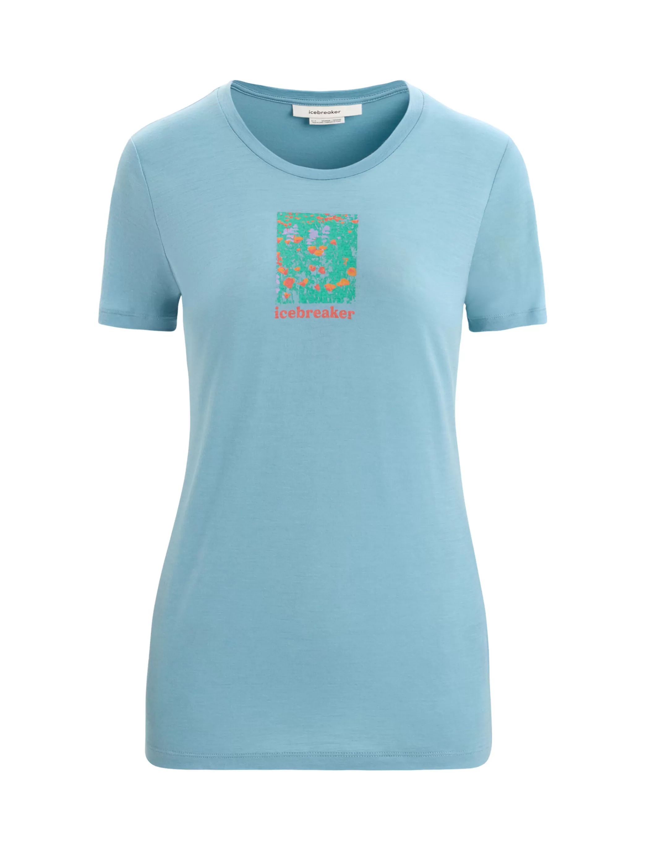 Shop icebreaker Women'S Merino Tech Lite Ii Short Sleeve T-Shirt Wildflower Bloom Astral Blue